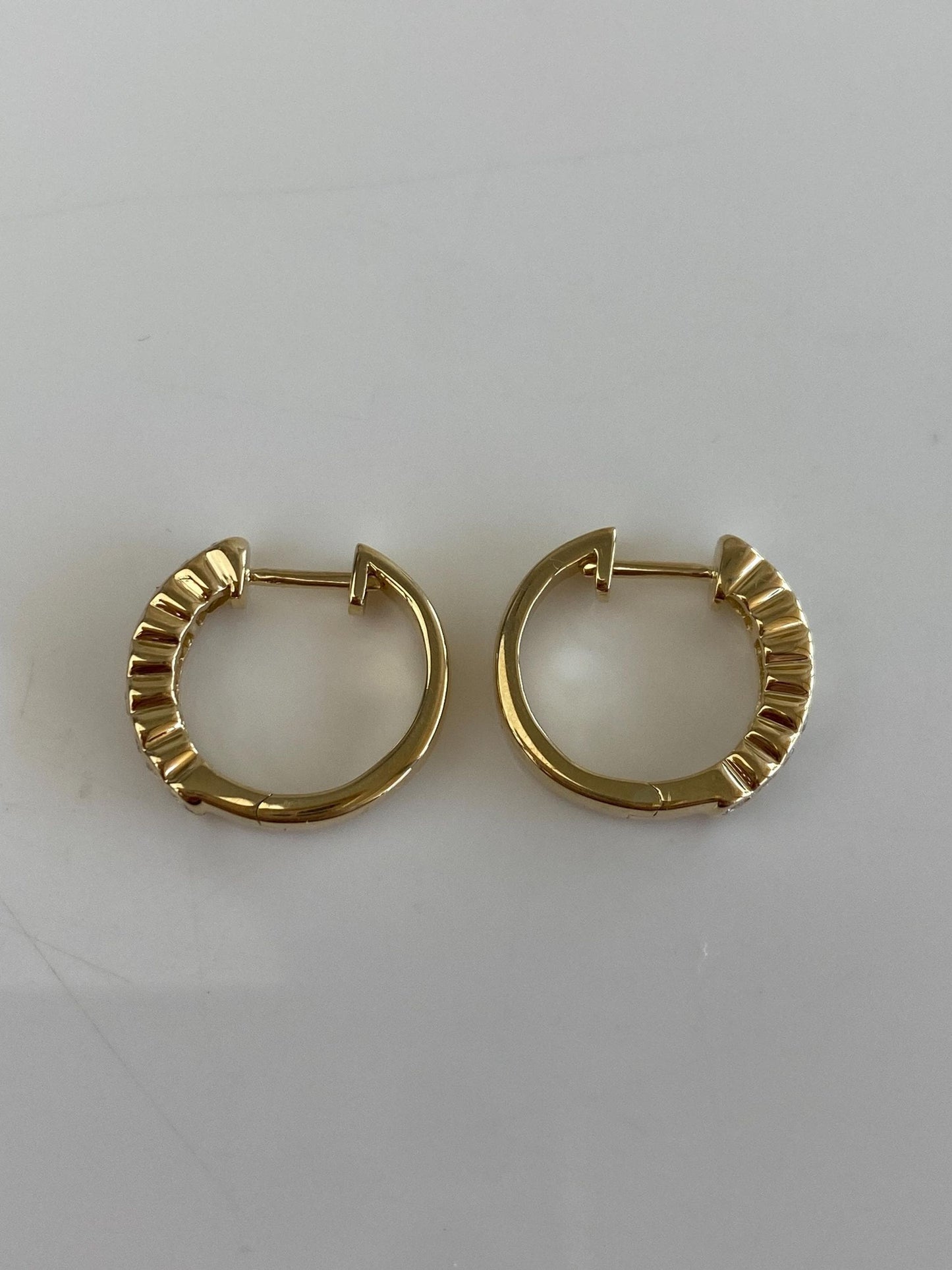Vintage Solid 14k Yellow Gold Diamond Hoop Earrings
