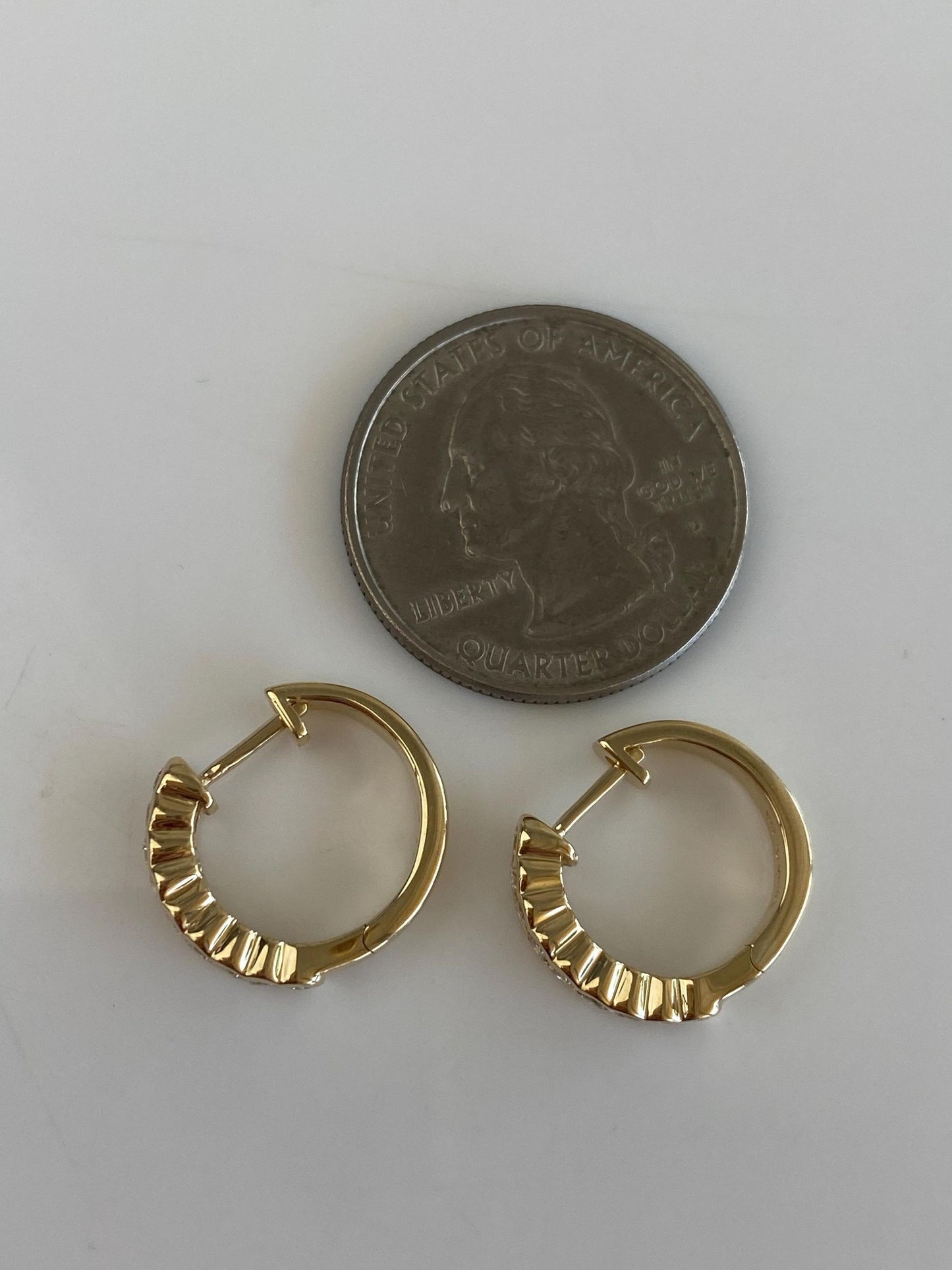Vintage Solid 14k Yellow Gold Diamond Hoop Earrings