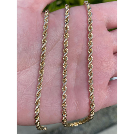 Vintage Solid 14k Yellow Gold Rope Chain Necklace - 24 inches