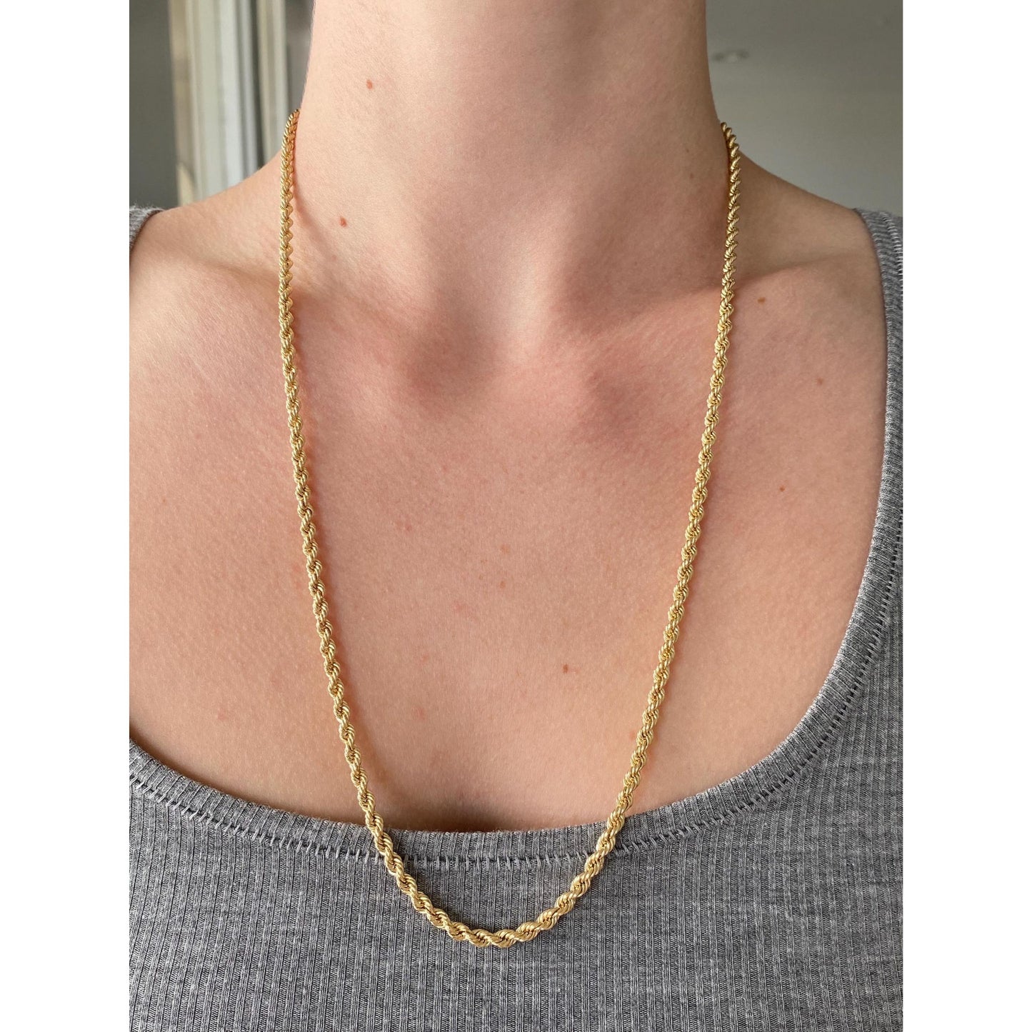 Vintage Solid 14k Yellow Gold Rope Chain Necklace - 24 inches