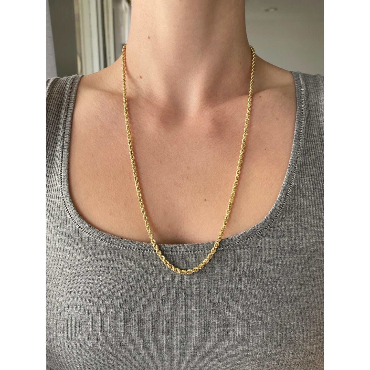 Vintage Solid 14k Yellow Gold Rope Chain Necklace - 24 inches