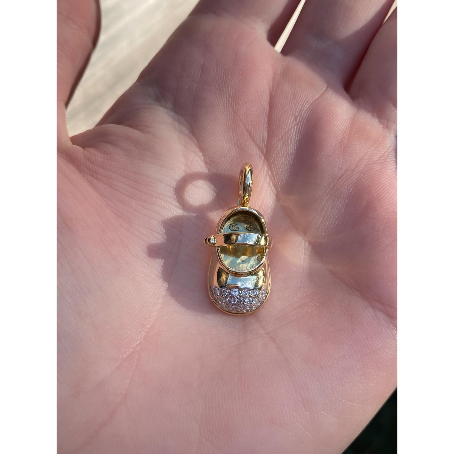 Solid 18k Yellow Gold Diamond Mary Jane Baby Shoe Charm