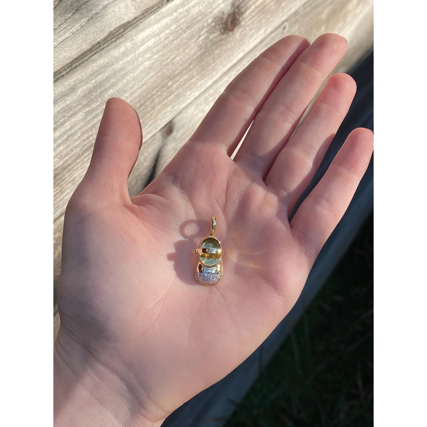 Solid 18k Yellow Gold Diamond Mary Jane Baby Shoe Charm