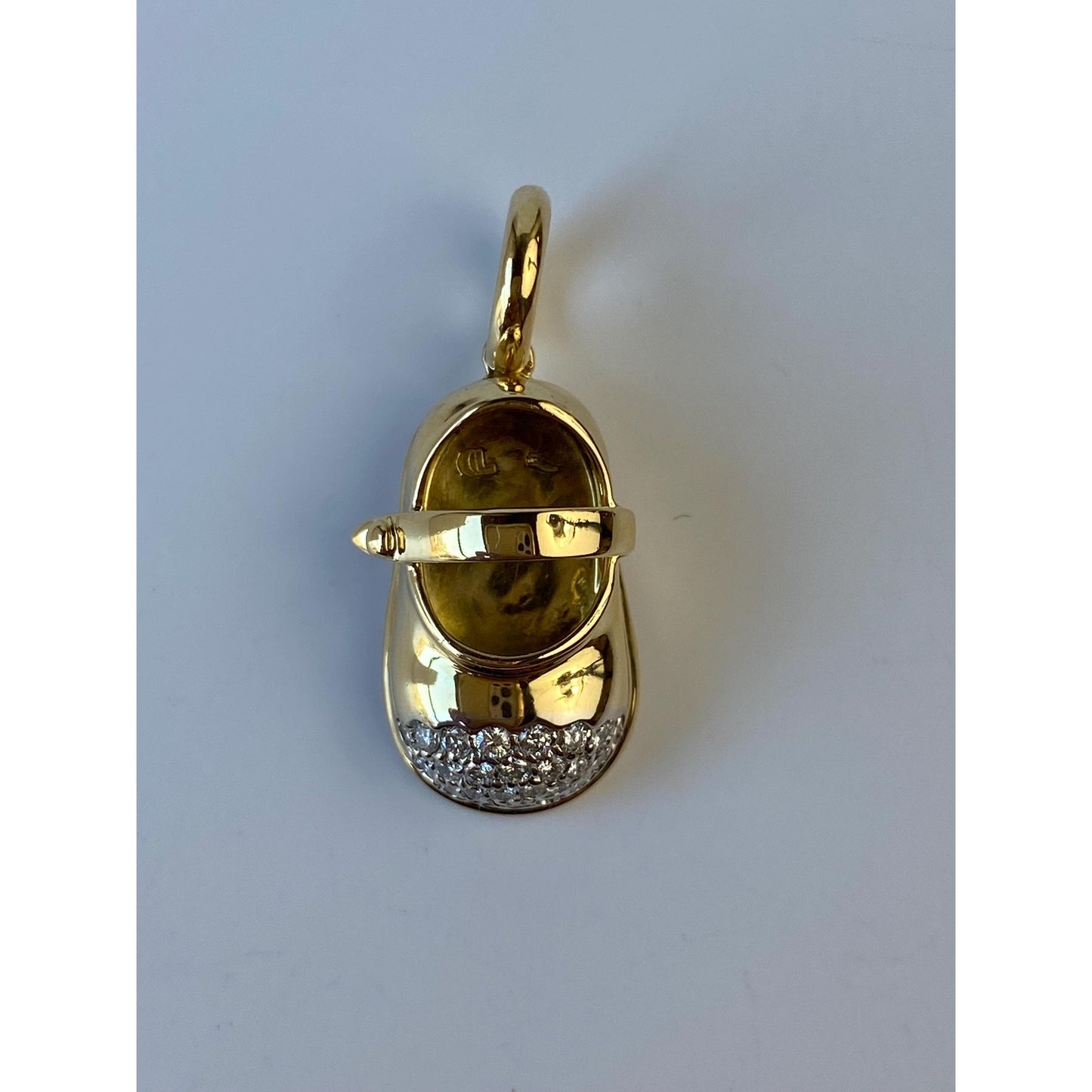 Solid 18k Yellow Gold Diamond Mary Jane Baby Shoe Charm