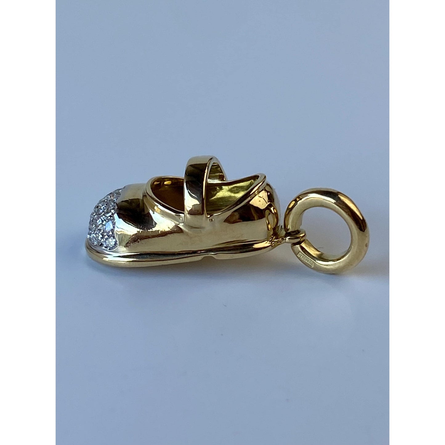 Solid 18k Yellow Gold Diamond Mary Jane Baby Shoe Charm