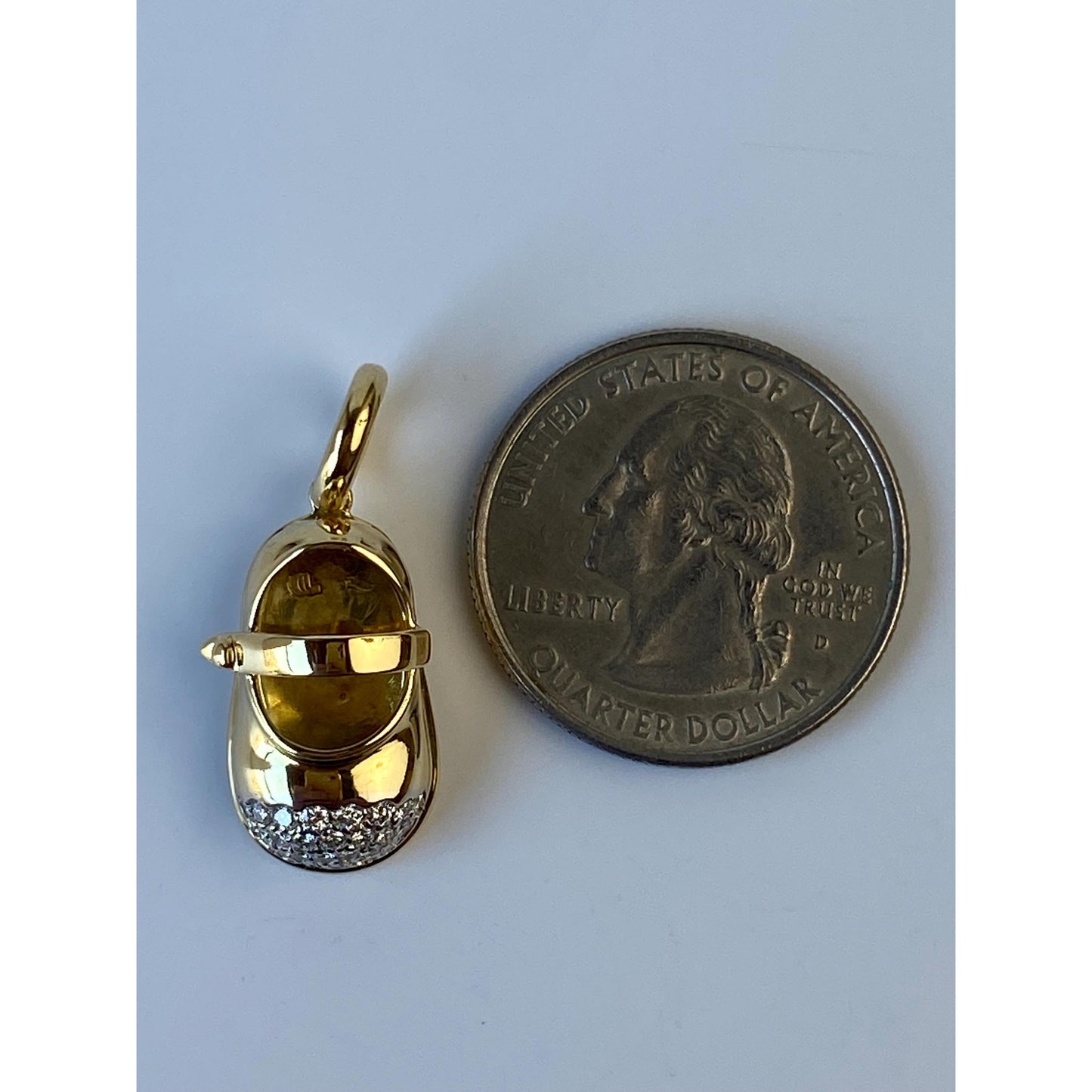 Solid 18k Yellow Gold Diamond Mary Jane Baby Shoe Charm