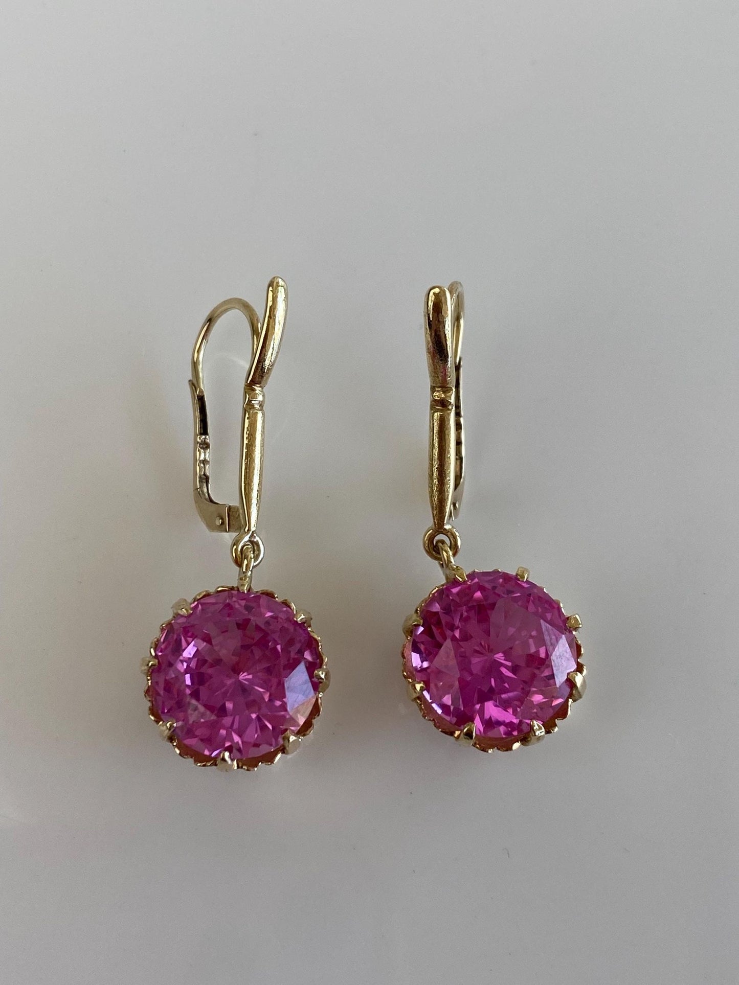 Vintage Solid 12k Yellow Gold Pink Sapphire Dangle Earrings