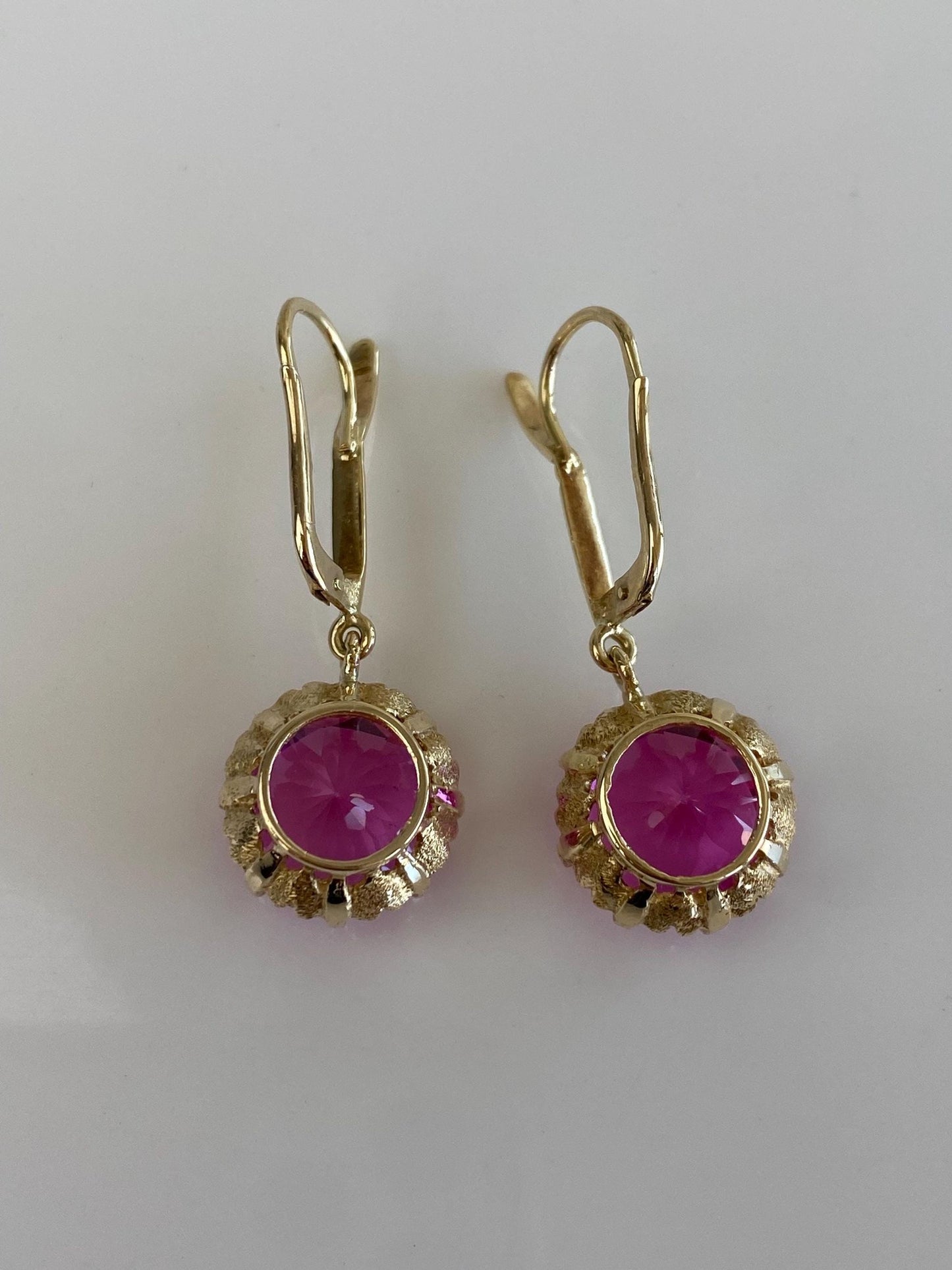 Vintage Solid 12k Yellow Gold Pink Sapphire Dangle Earrings
