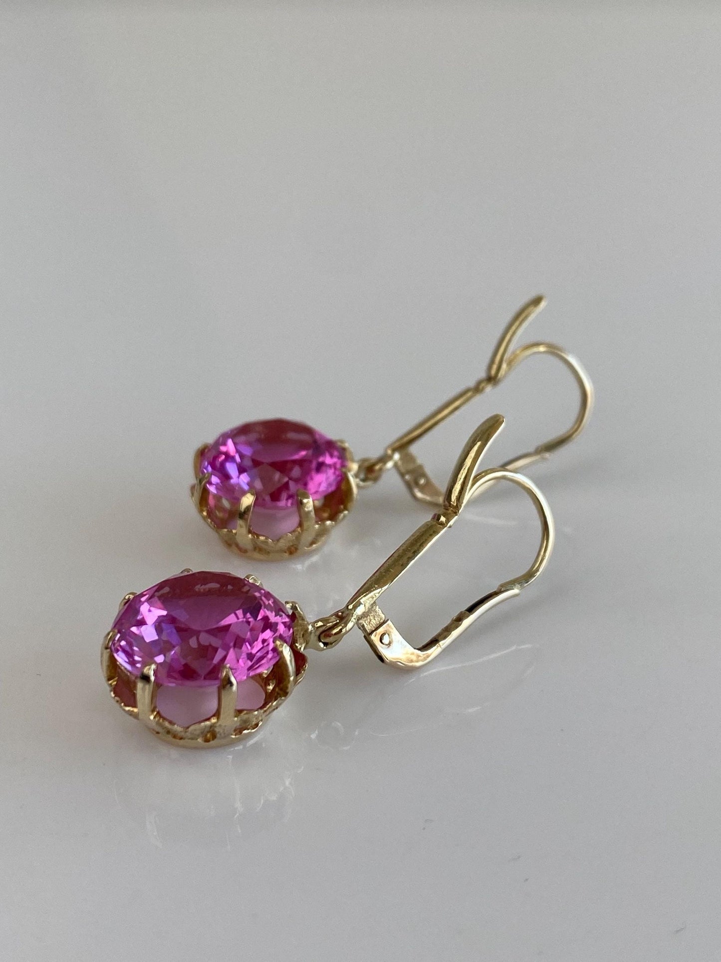 Vintage Solid 12k Yellow Gold Pink Sapphire Dangle Earrings