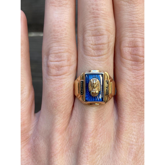 Vintage Solid 10k Yellow Gold Blue Spinel 1961 Class Ring - Size 6