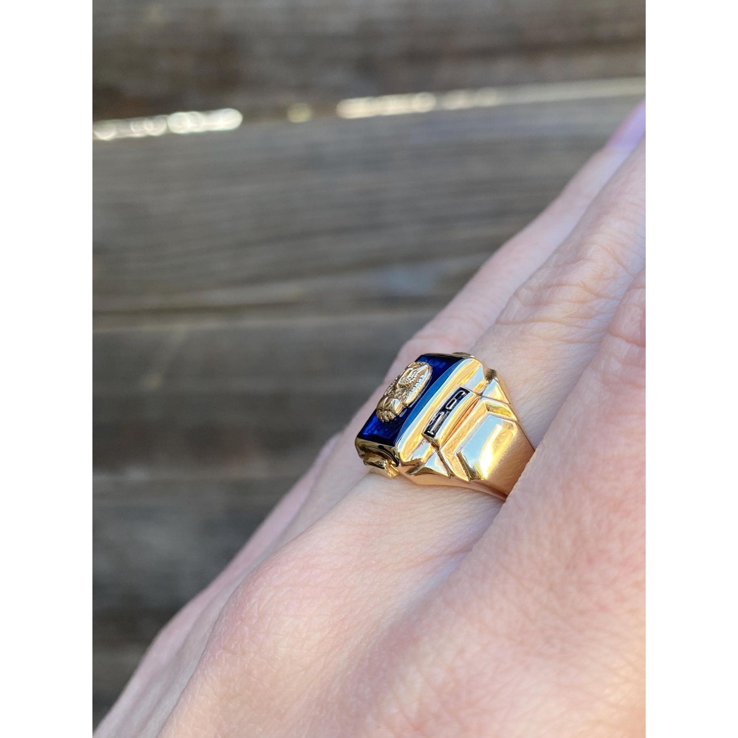 Vintage Solid 10k Yellow Gold Blue Spinel 1961 Class Ring - Size 6