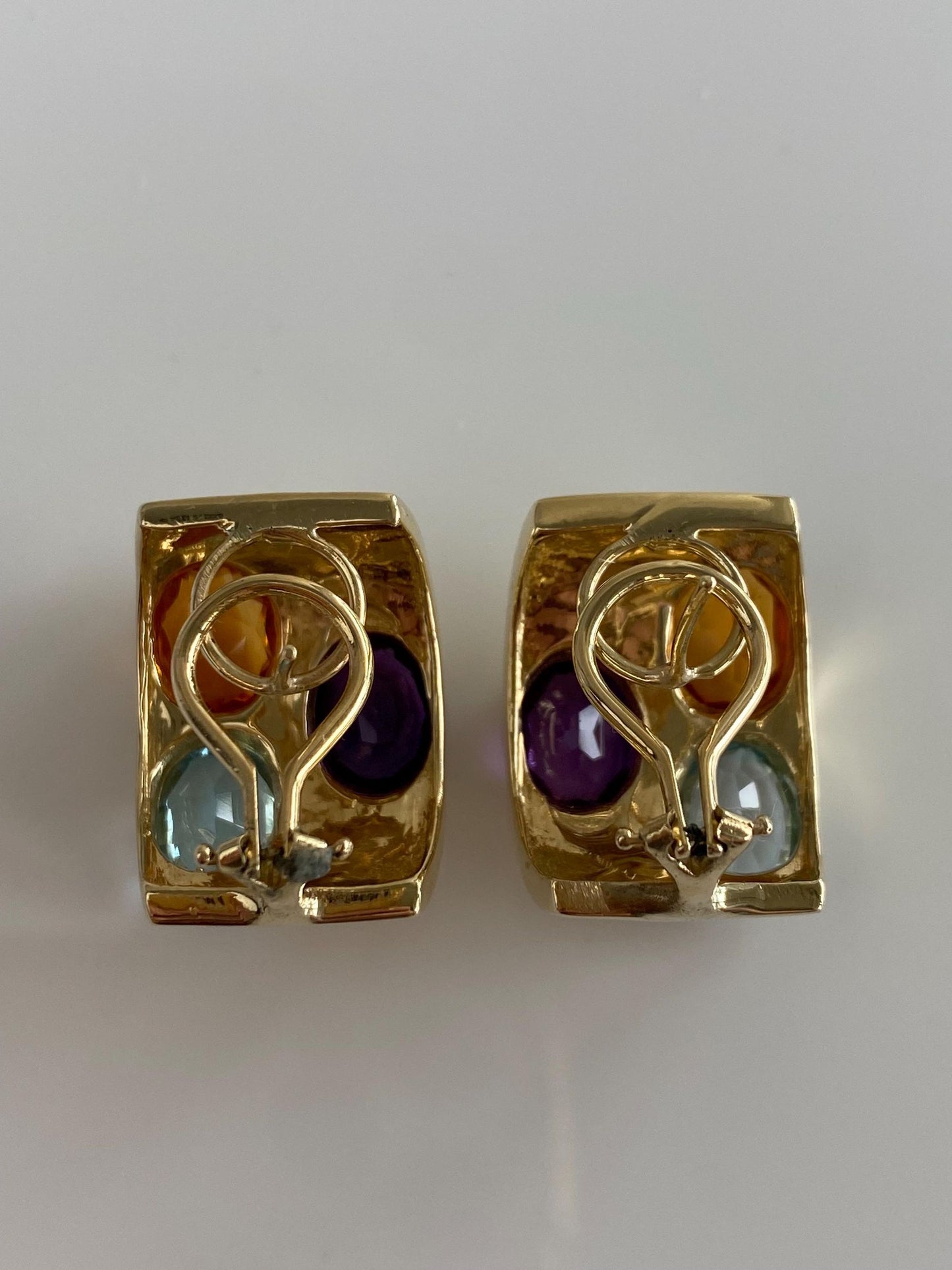 Vintage Solid 14k Yellow Gold Topaz Citrine Amethyst Chunky Drop Earrings