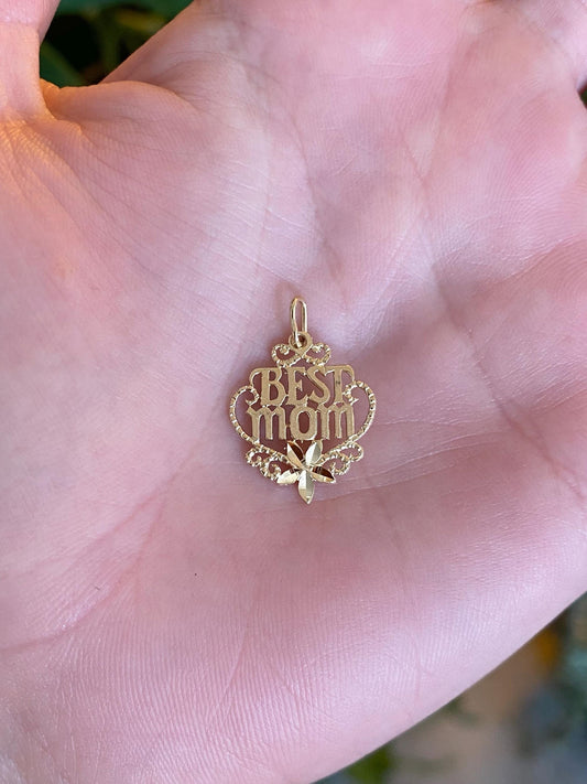 Vintage Solid 14k Yellow Gold Best Mom Charm