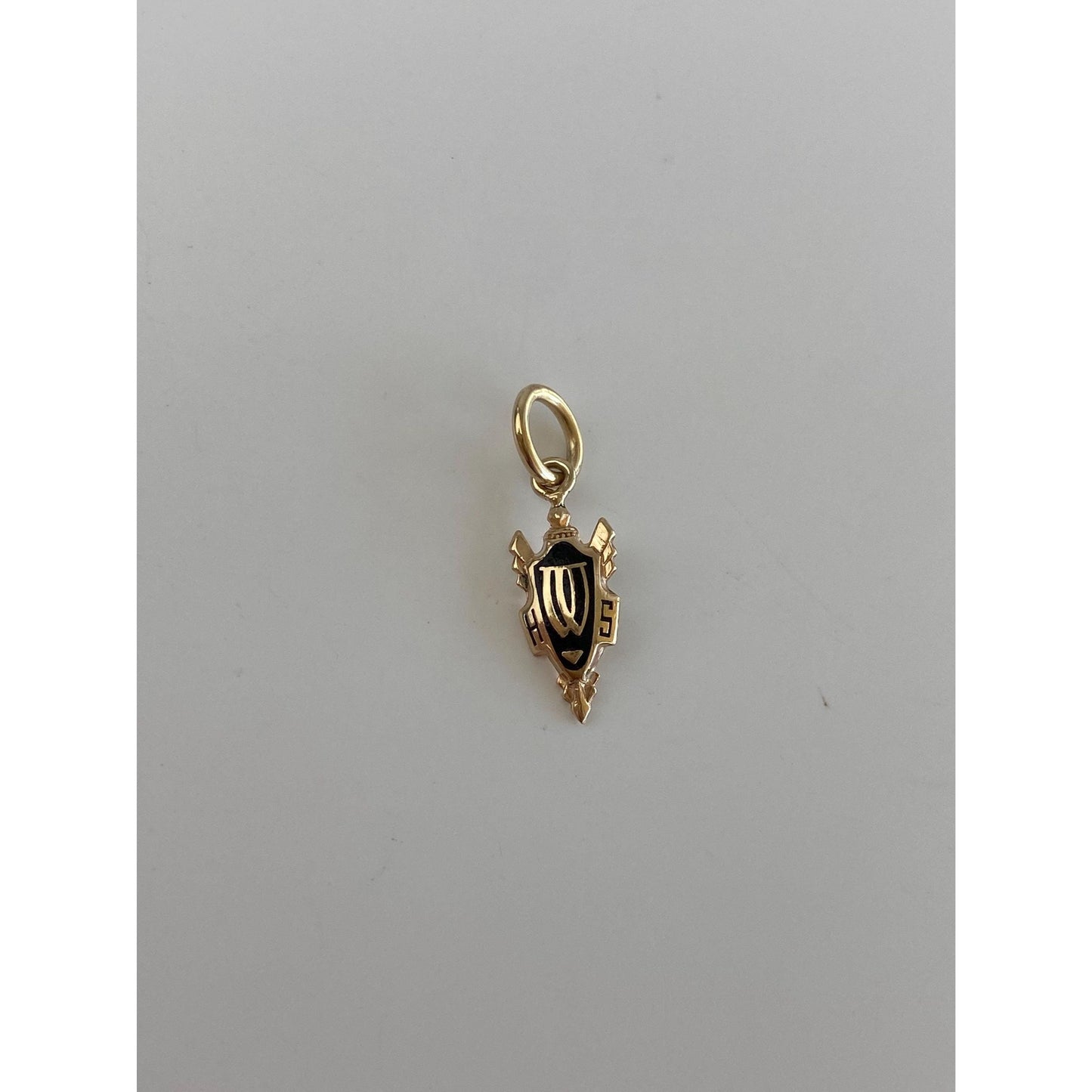 Vintage Solid 10k Yellow Gold Black Enamel Shield Charm