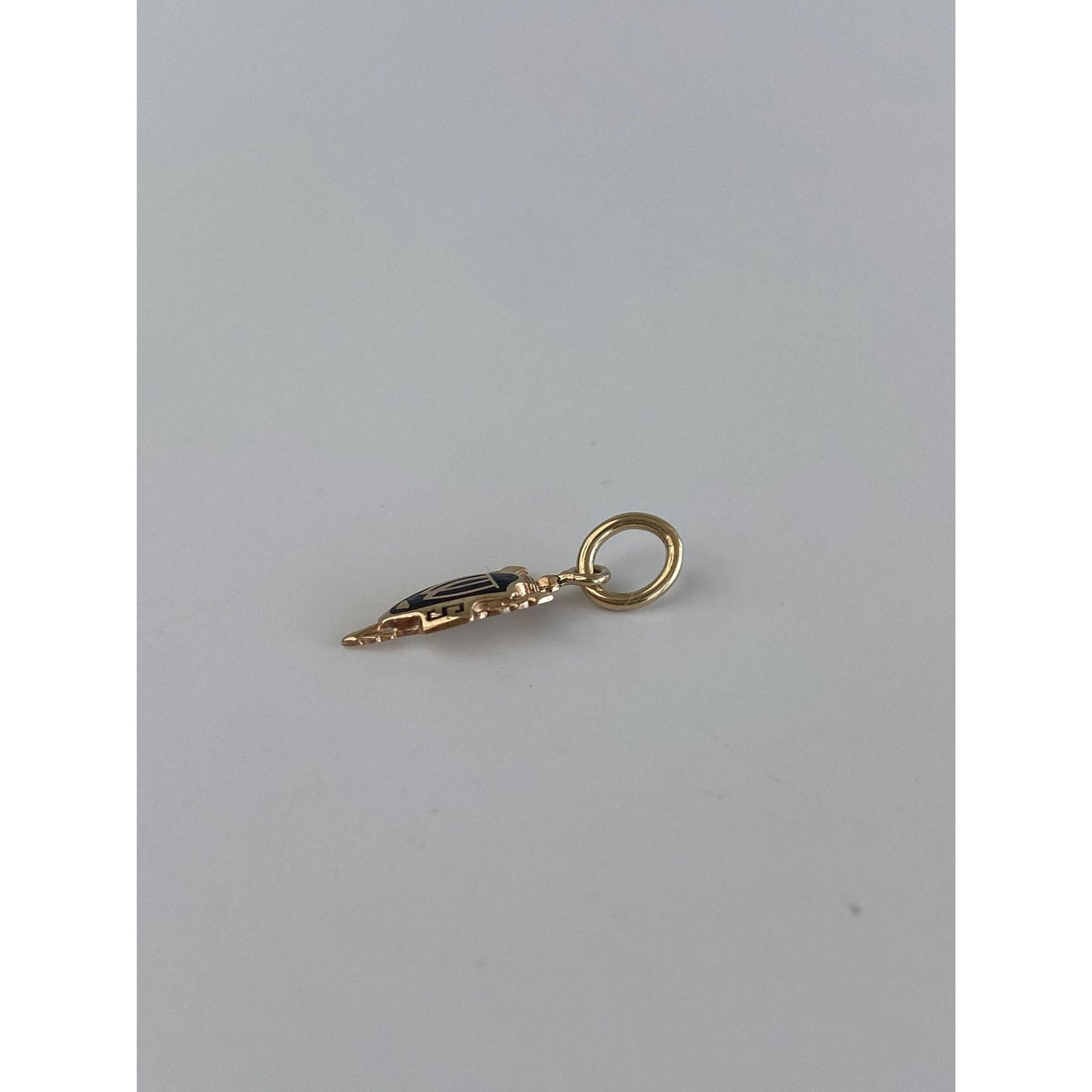 Vintage Solid 10k Yellow Gold Black Enamel Shield Charm
