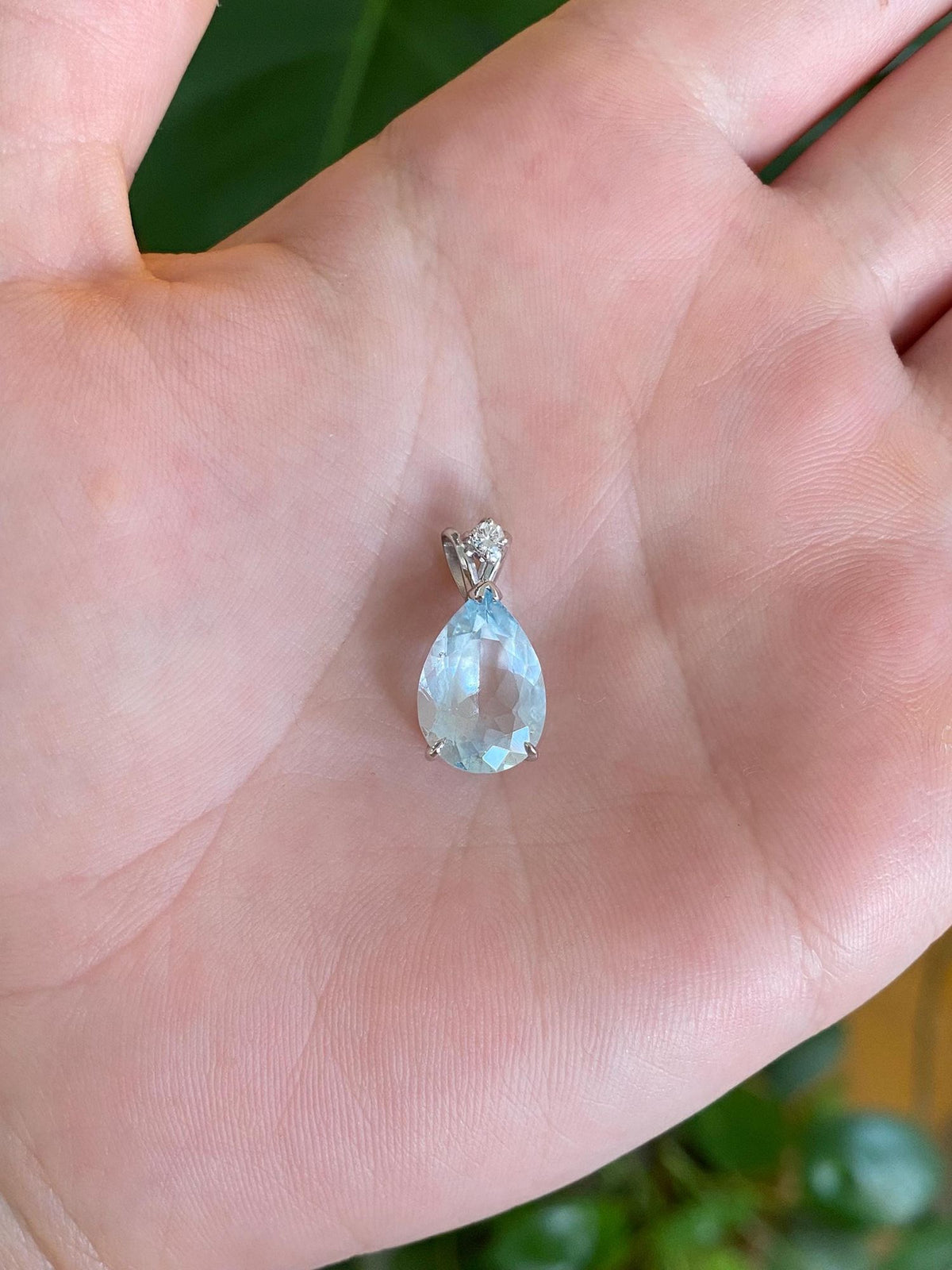 Solid 14k White Gold Aquamarine Diamond Charm