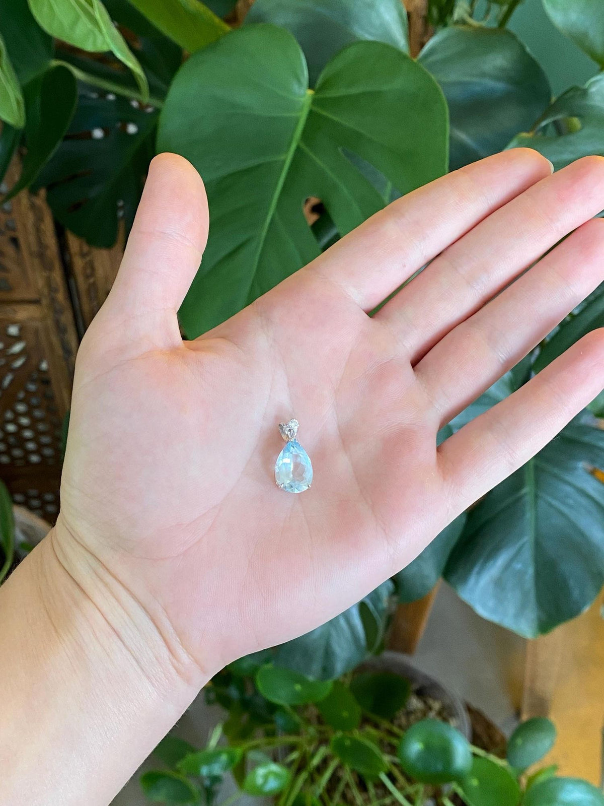 Solid 14k White Gold Aquamarine Diamond Charm