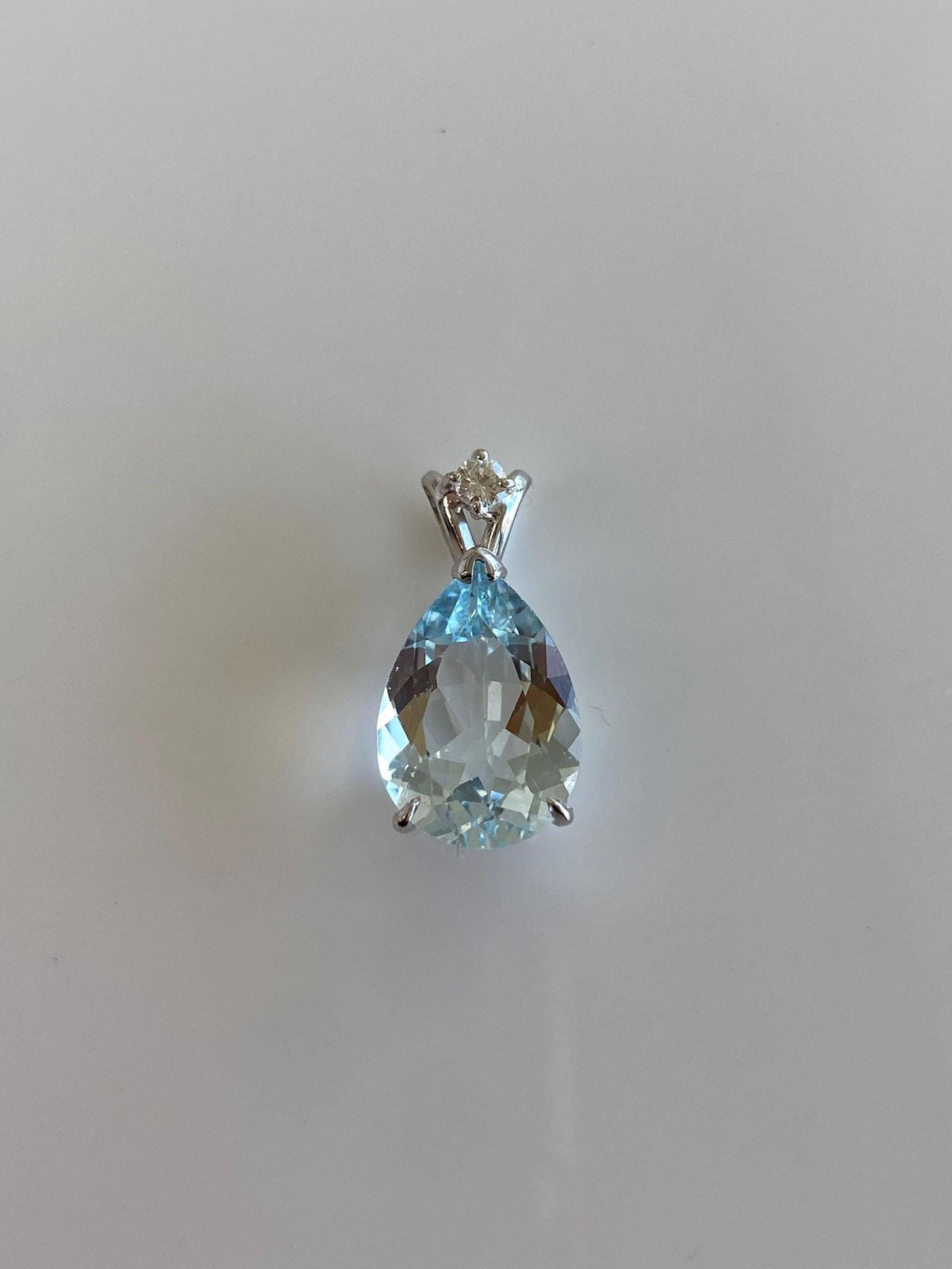 Solid 14k White Gold Aquamarine Diamond Charm