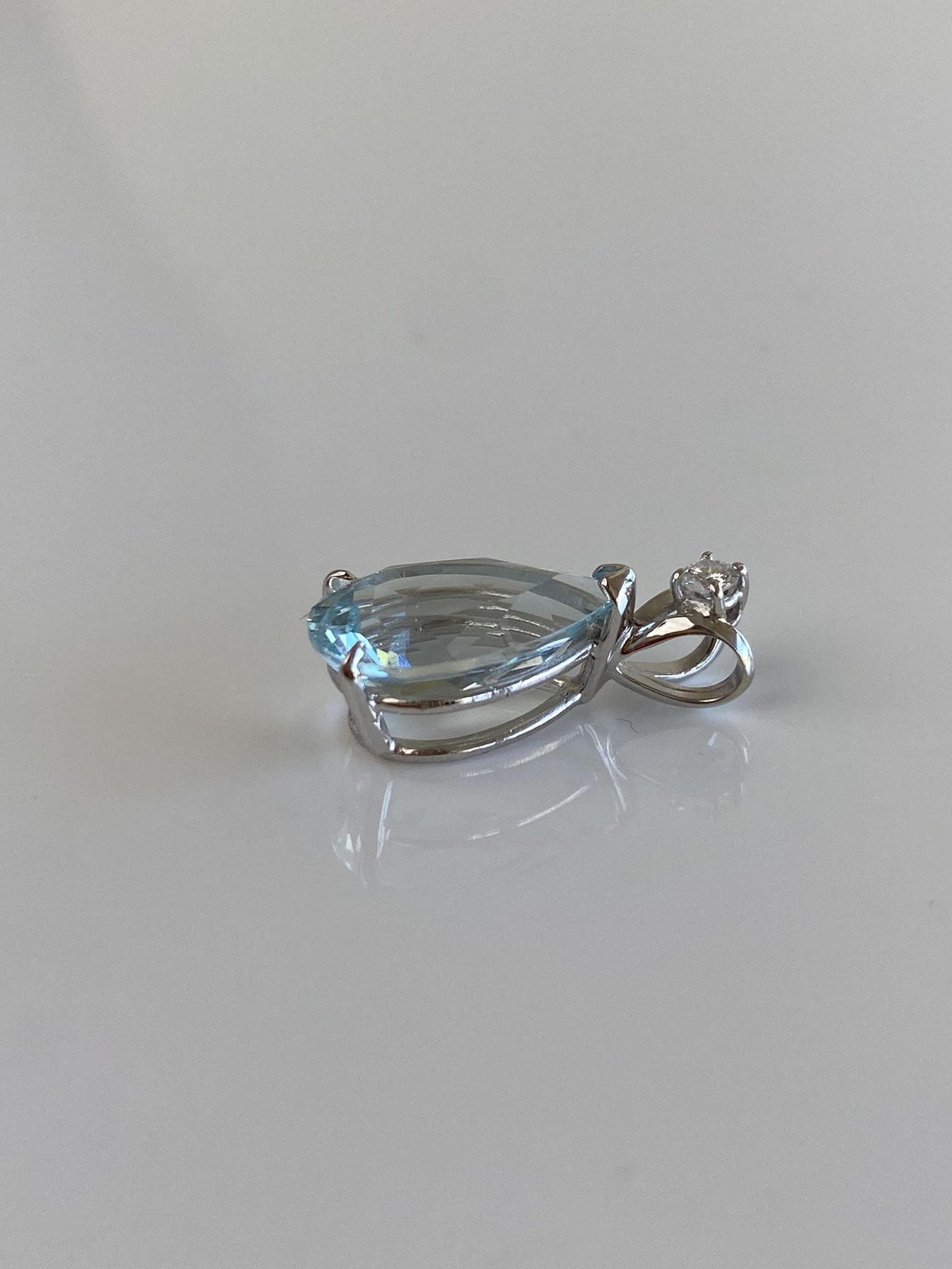 Solid 14k White Gold Aquamarine Diamond Charm