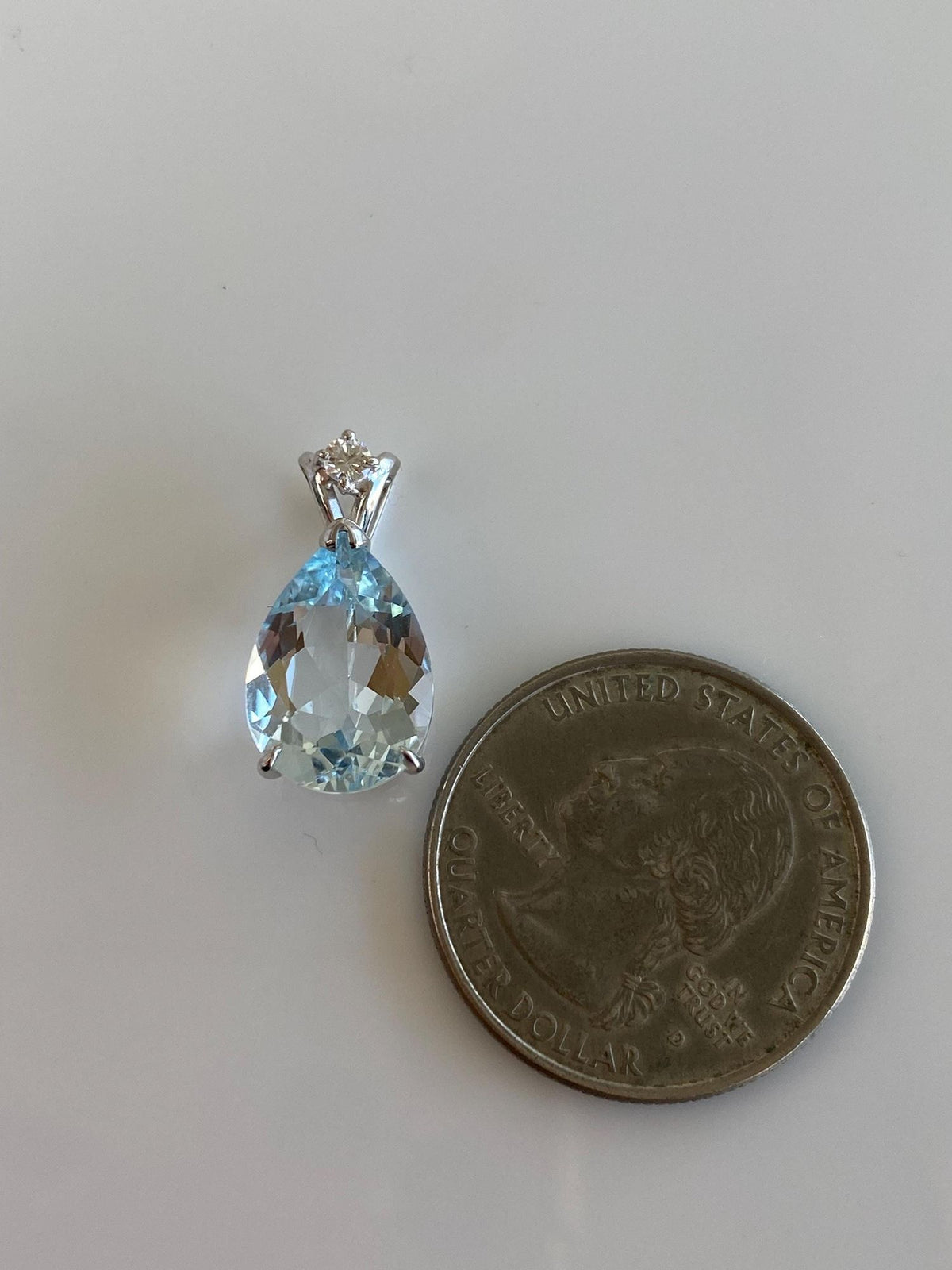 Solid 14k White Gold Aquamarine Diamond Charm