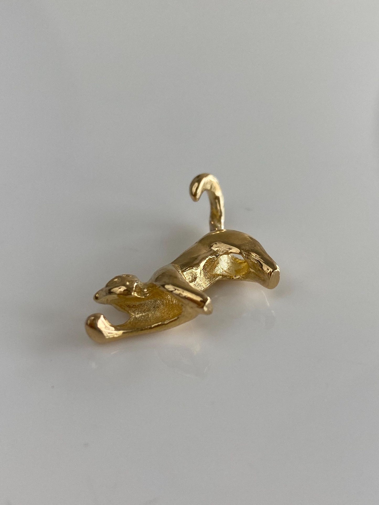 Vintage Solid 14k Yellow Gold Hanging Cat Charm