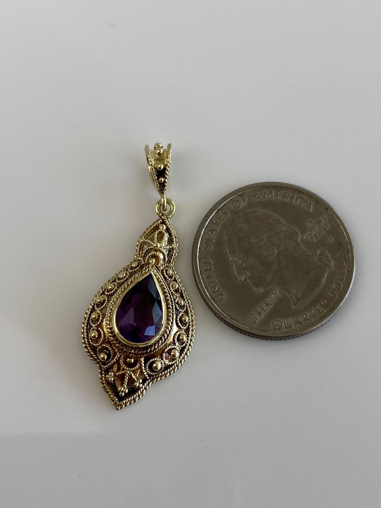 Vintage Solid 14k Yellow Gold Amethyst Charm