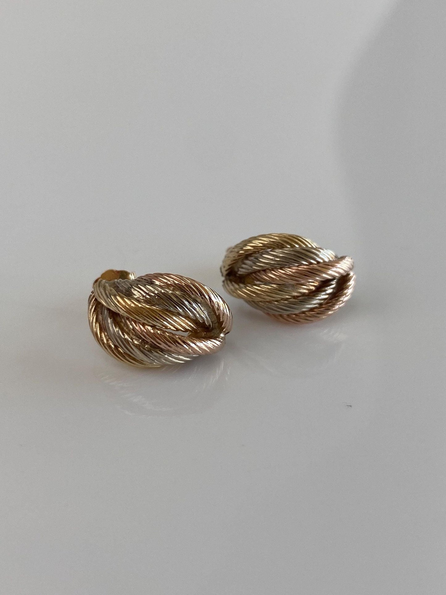 Vintage 14k Tri Tone Gold Layered Twist Earrings