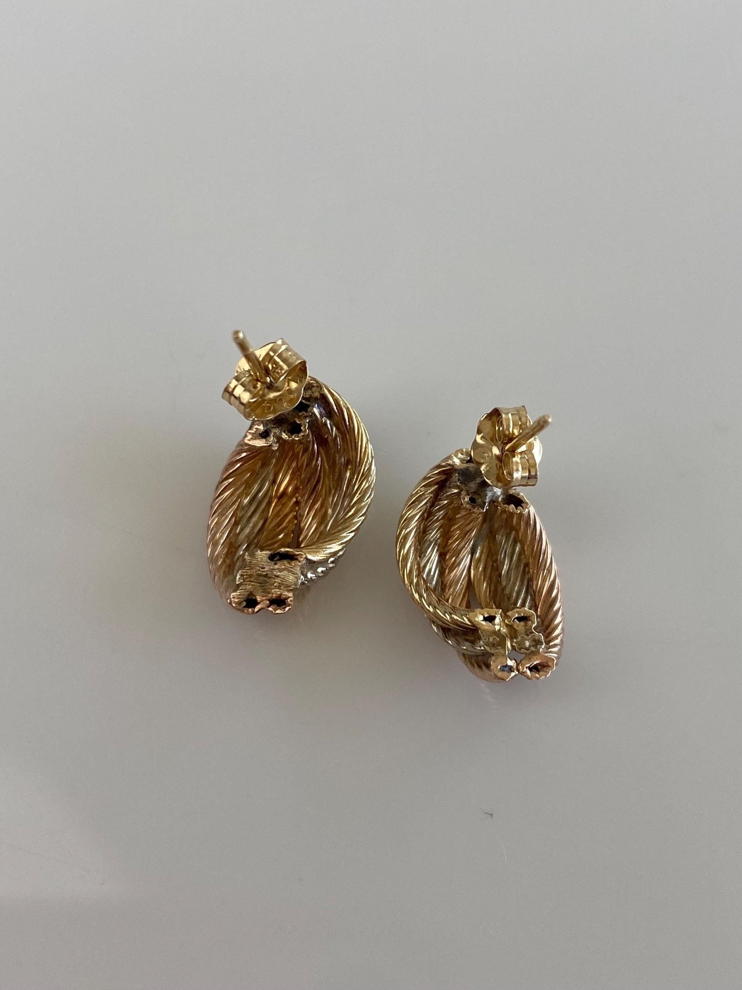 Vintage 14k Tri Tone Gold Layered Twist Earrings