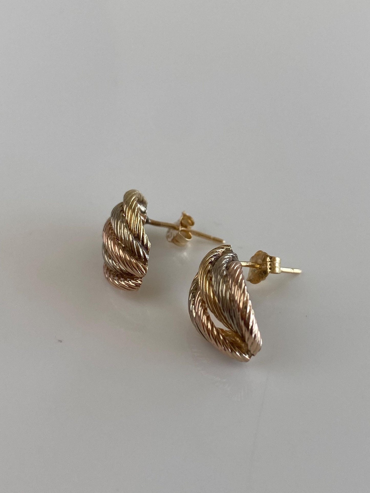 Vintage 14k Tri Tone Gold Layered Twist Earrings