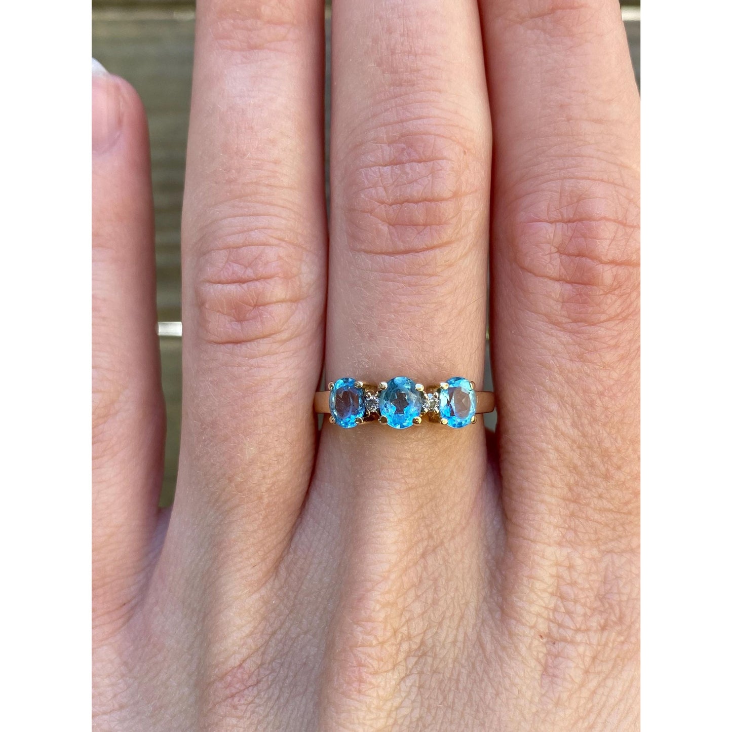 Vintage Solid 14k Yellow Gold Triple Topaz Ring - Size 6.75