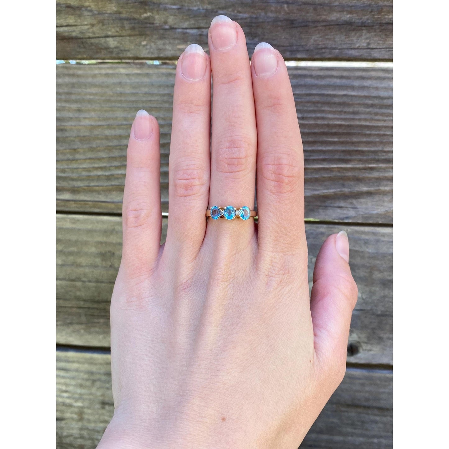 Vintage Solid 14k Yellow Gold Triple Topaz Ring - Size 6.75