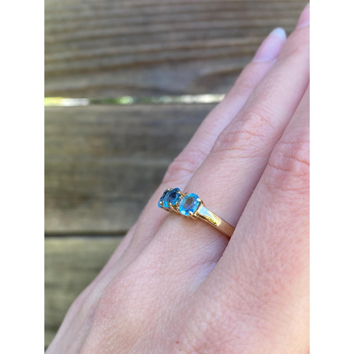 Vintage Solid 14k Yellow Gold Triple Topaz Ring - Size 6.75