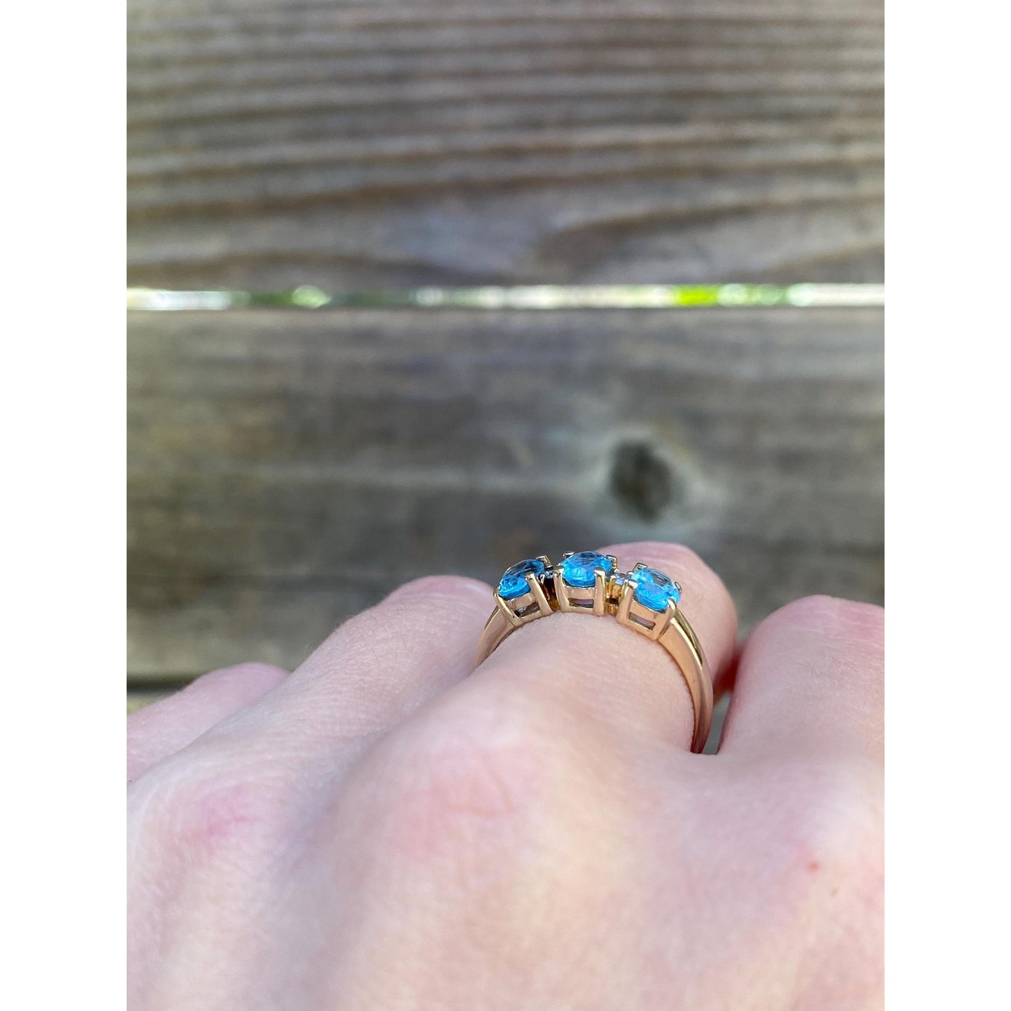 Vintage Solid 14k Yellow Gold Triple Topaz Ring - Size 6.75