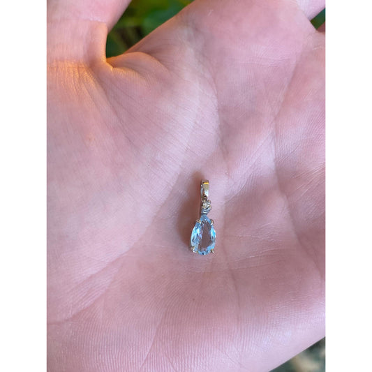 Solid 14k White Gold Diamond Aquamarine Charm