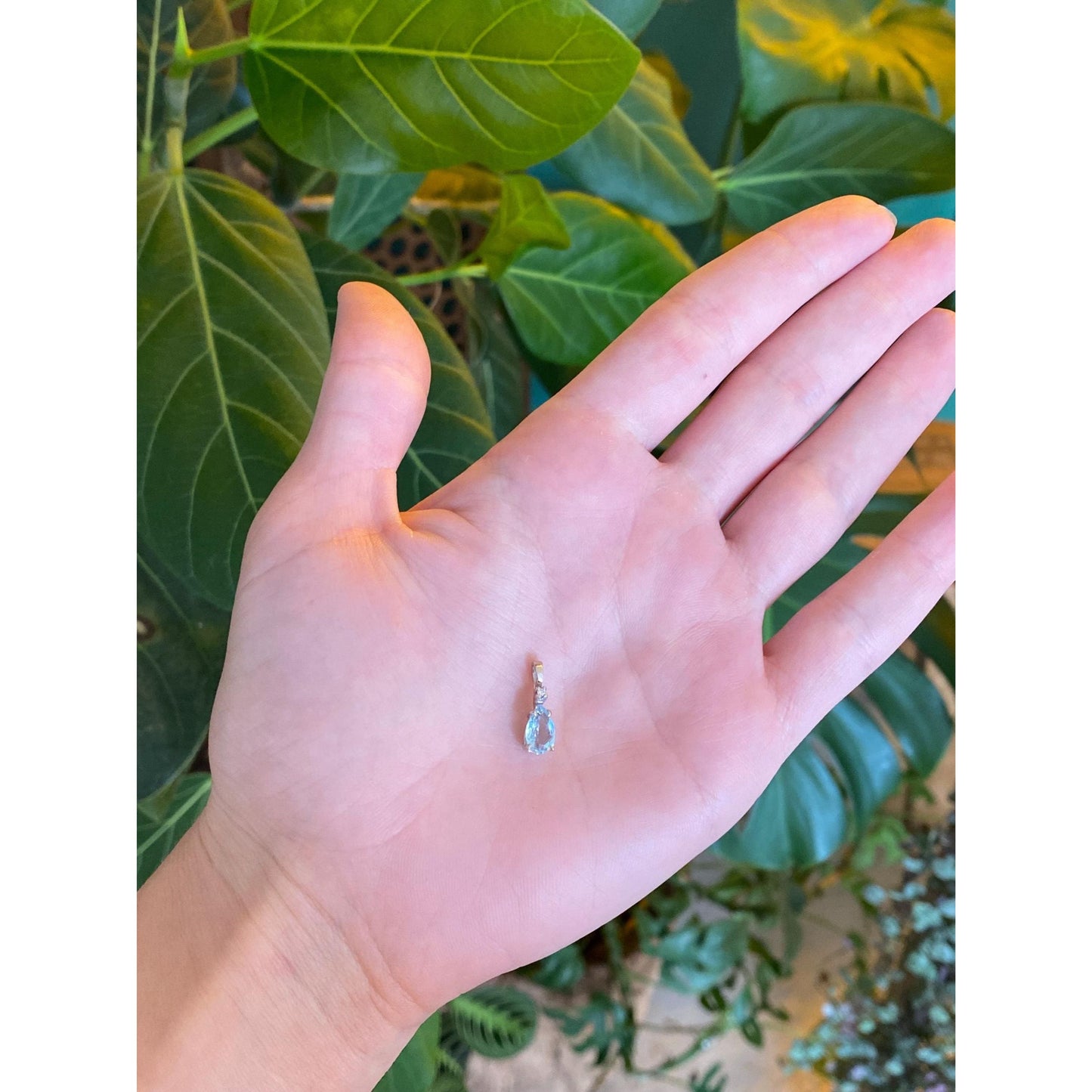 Solid 14k White Gold Diamond Aquamarine Charm