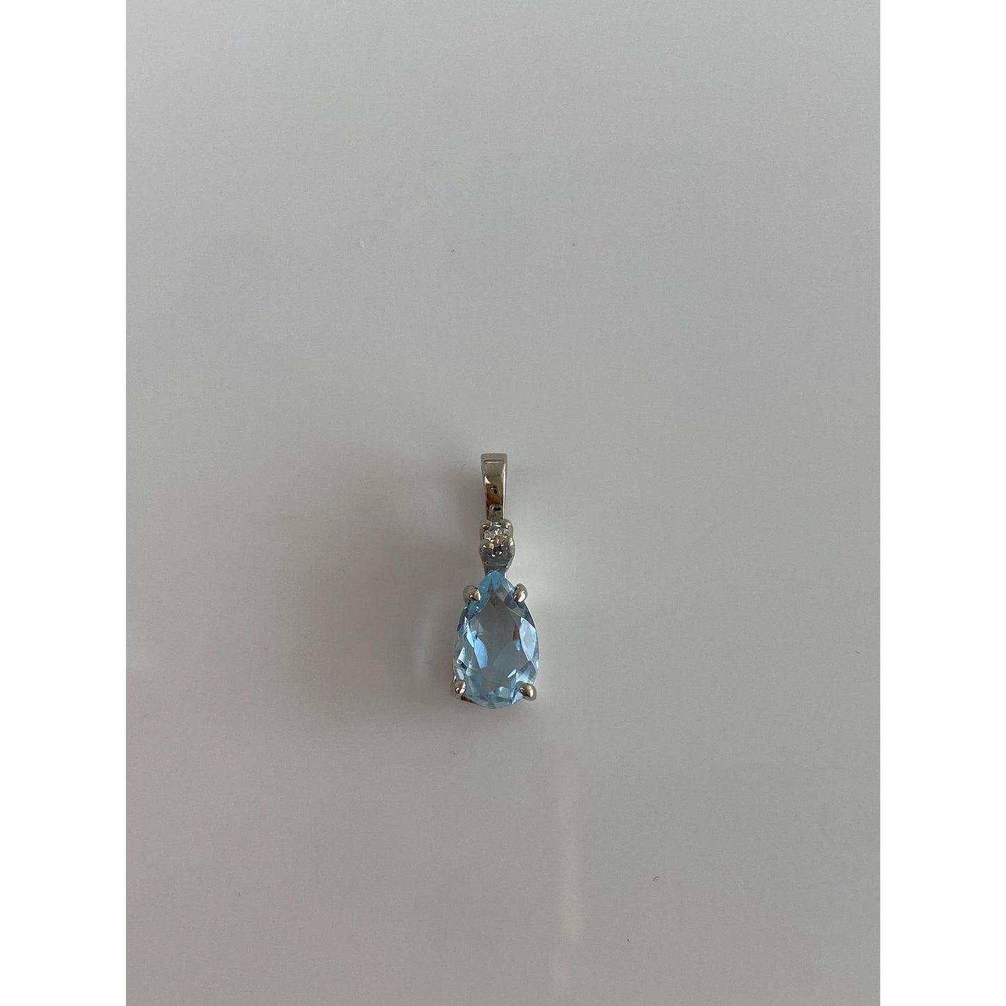 Solid 14k White Gold Diamond Aquamarine Charm