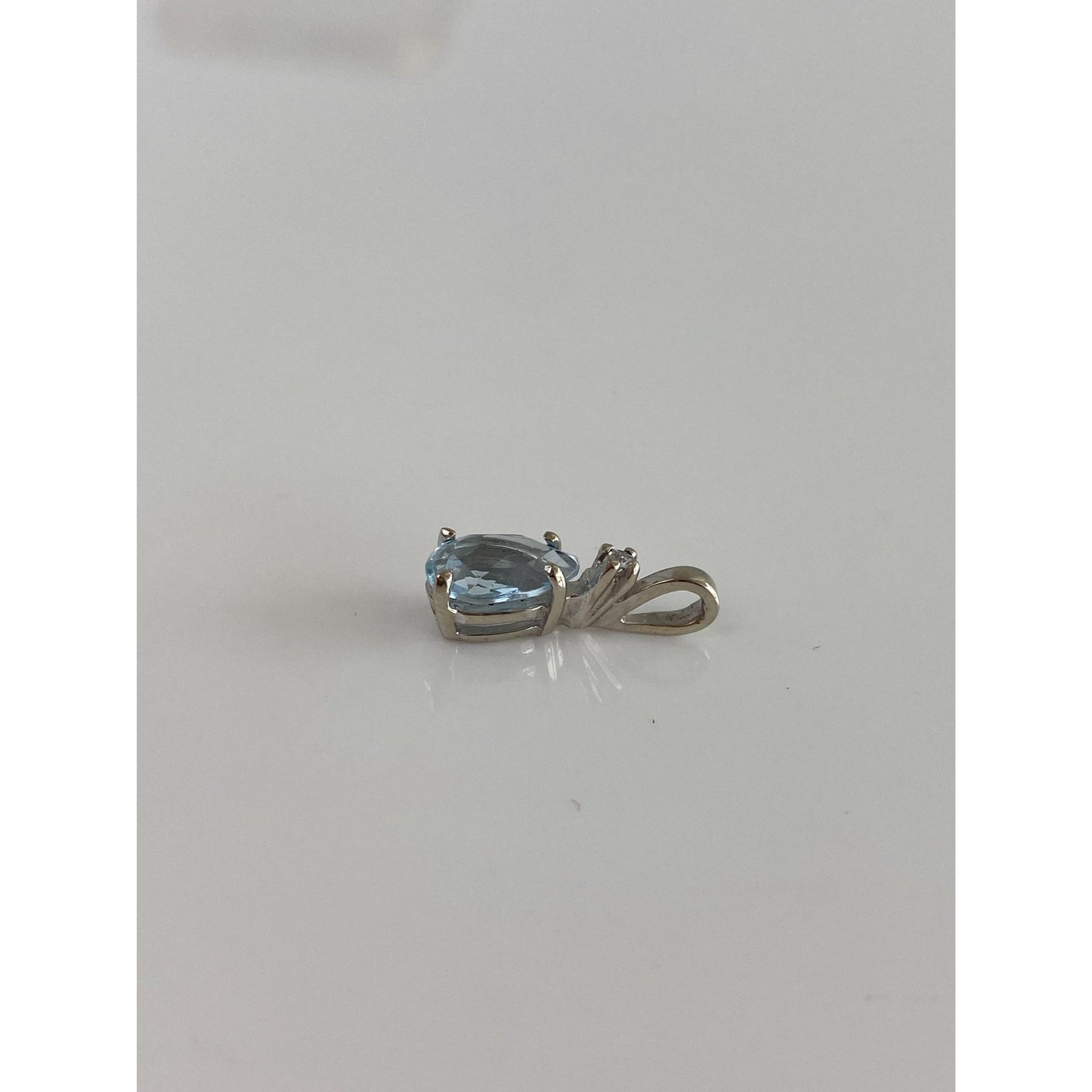 Solid 14k White Gold Diamond Aquamarine Charm