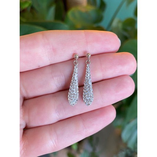 Vintage 14k White Gold Clear Cubic Zirconia Teardrop Dangle Stud Earrings