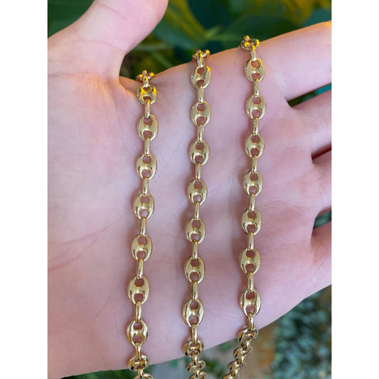 Vintage Solid 14k Yellow Gold Long Puffy Mariner Chain Necklace - 28.75 inches