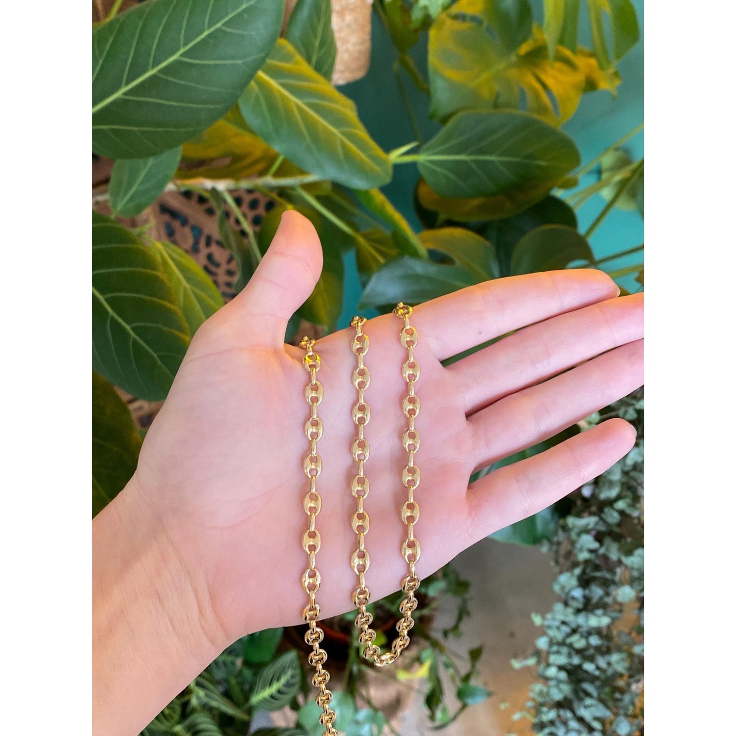 Vintage Solid 14k Yellow Gold Long Puffy Mariner Chain Necklace - 28.75 inches