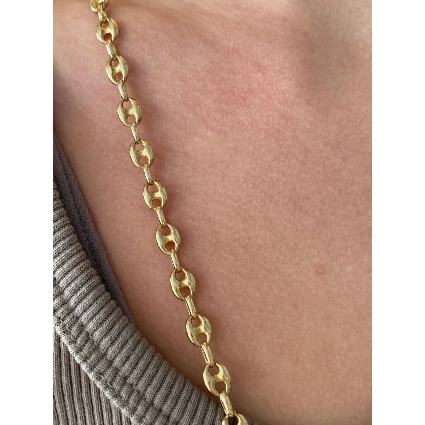 Vintage Solid 14k Yellow Gold Long Puffy Mariner Chain Necklace - 28.75 inches
