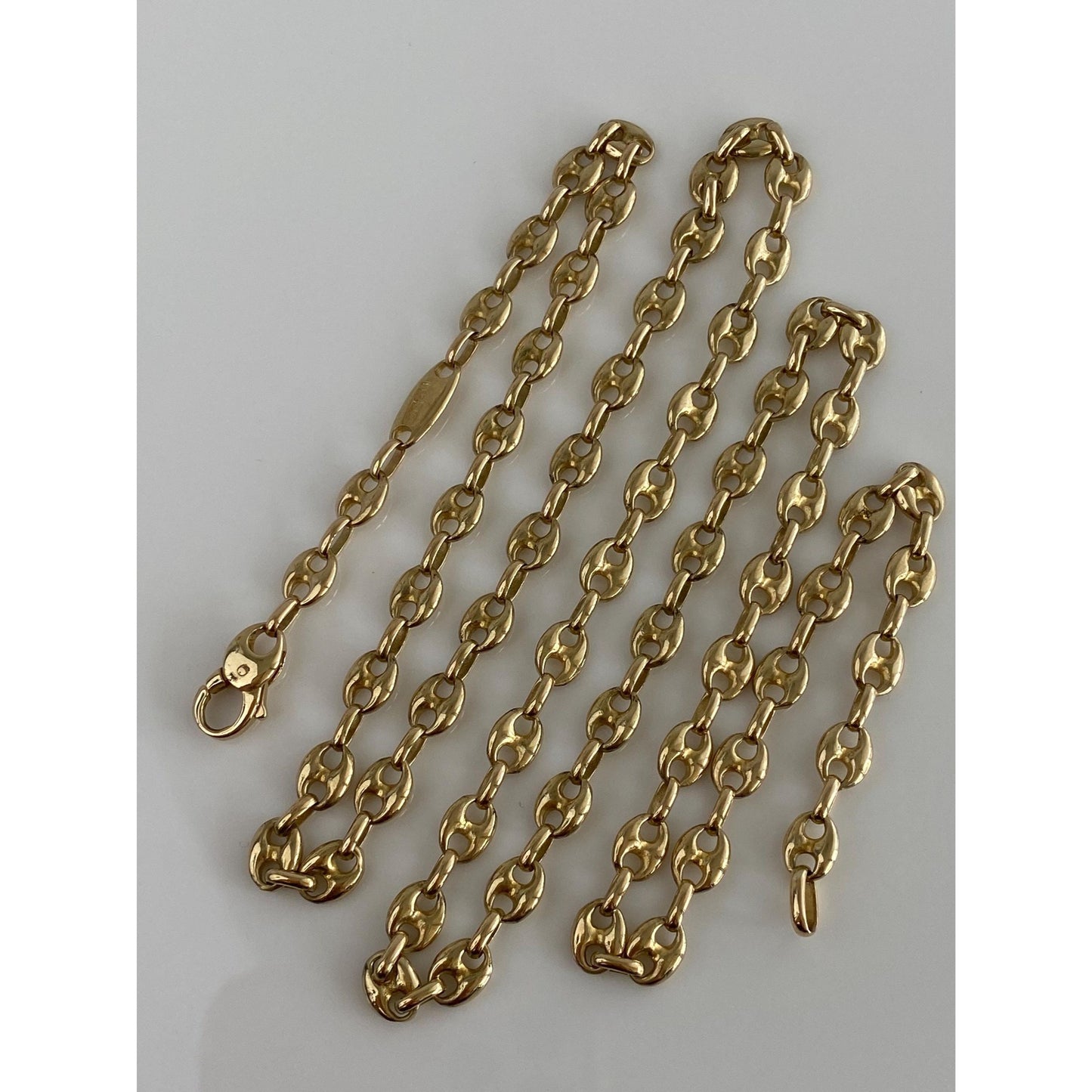 Vintage Solid 14k Yellow Gold Long Puffy Mariner Chain Necklace - 28.75 inches