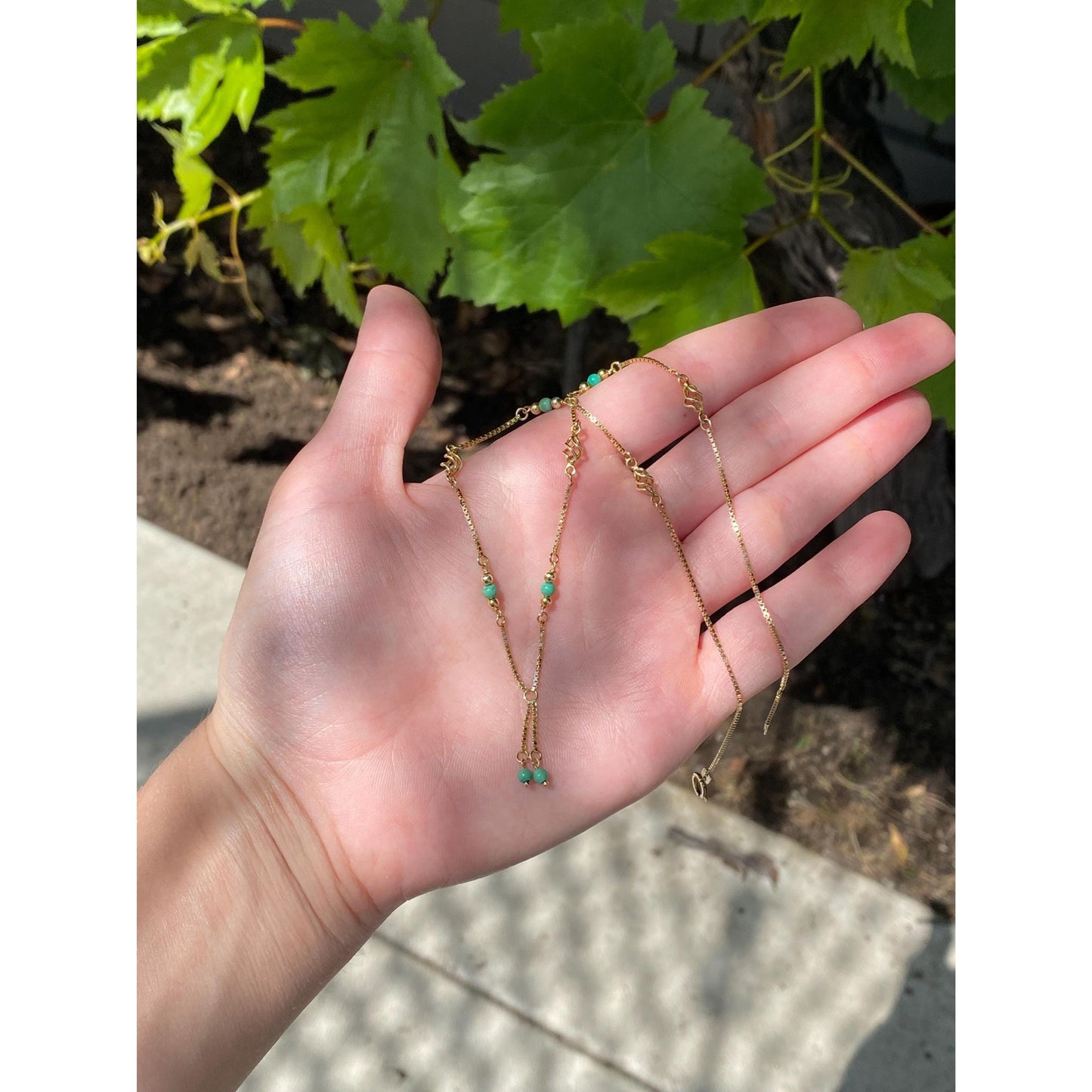 Vintage Solid 14k Yellow Gold Green Bead Ball Spiral Link Box Chain Necklace - 16 inches