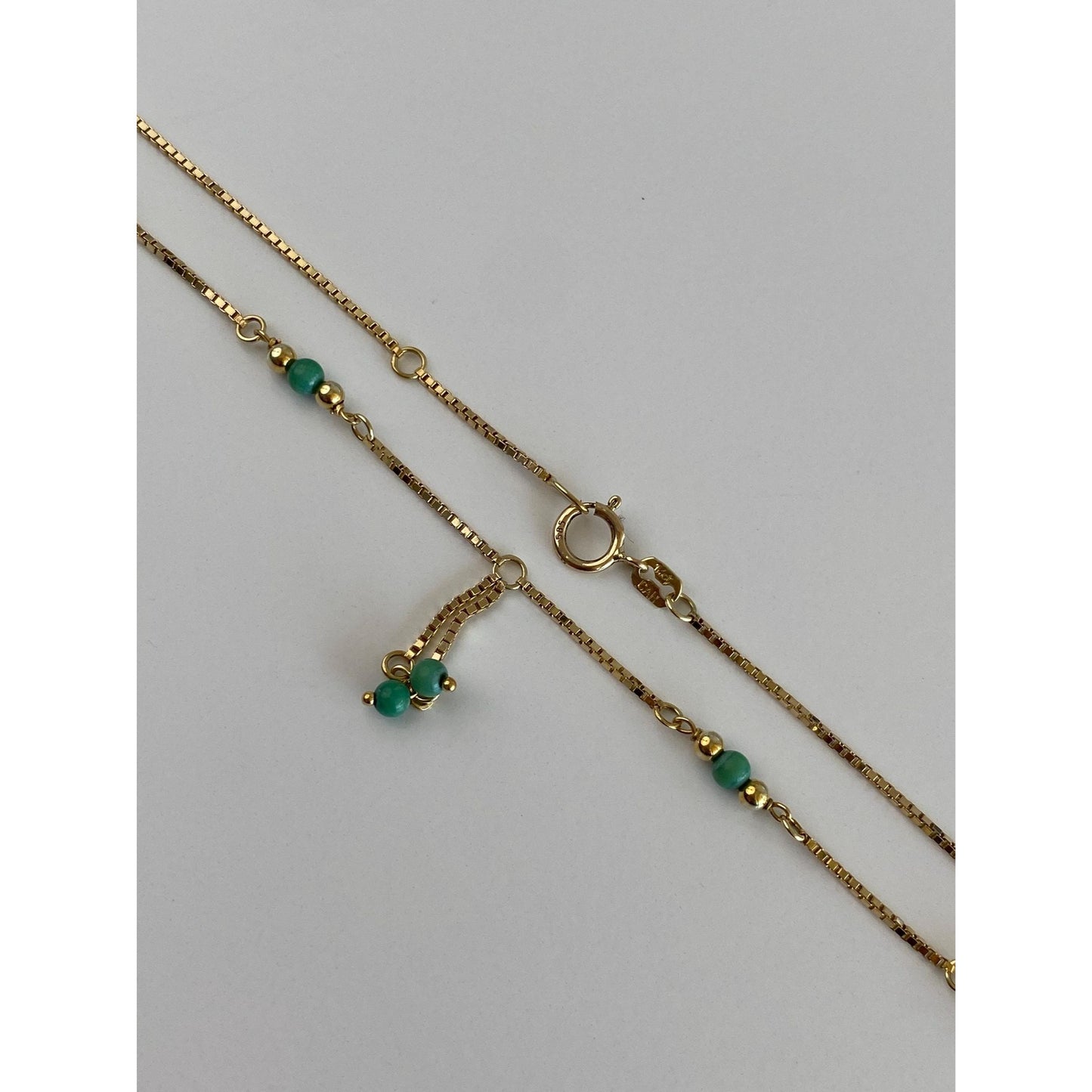 Vintage Solid 14k Yellow Gold Green Bead Ball Spiral Link Box Chain Necklace - 16 inches