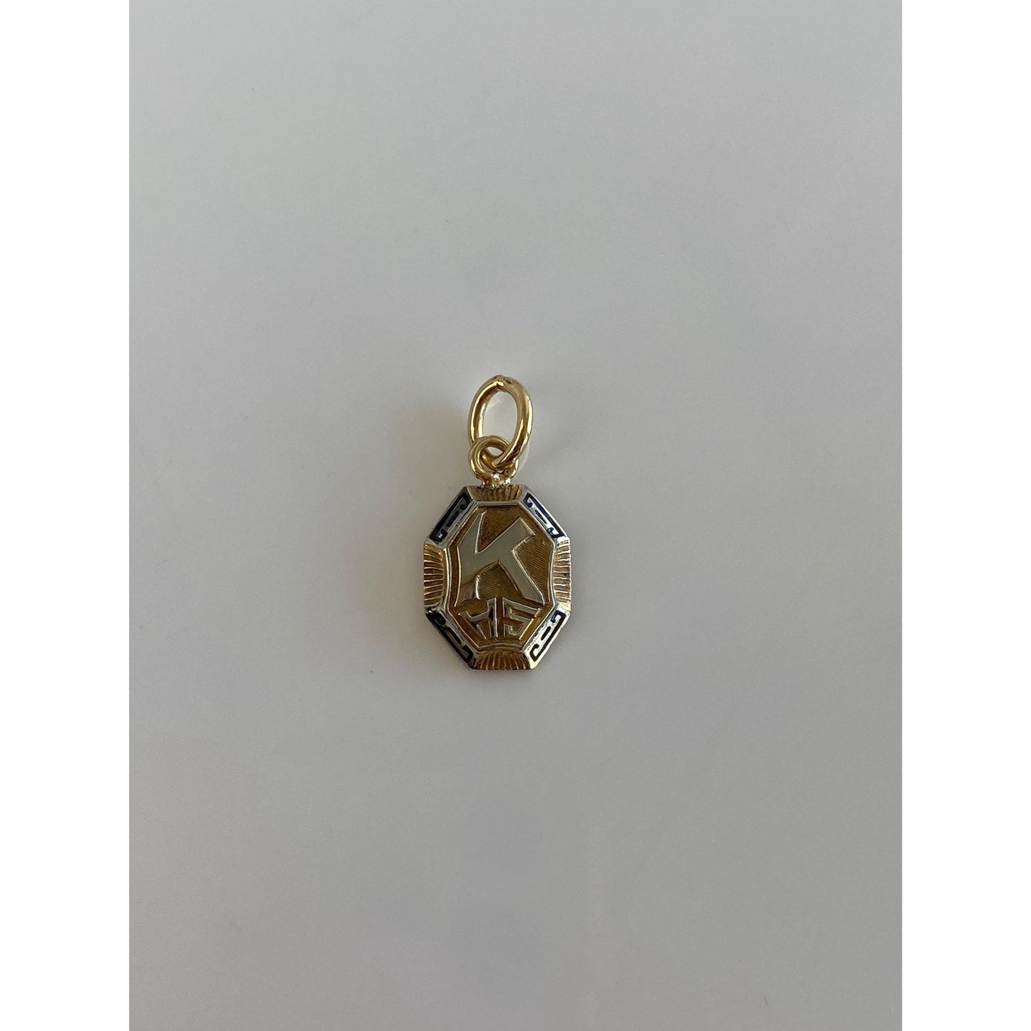 Vintage Solid 10k White & Yellow Gold Enamel K.H.S. Charm