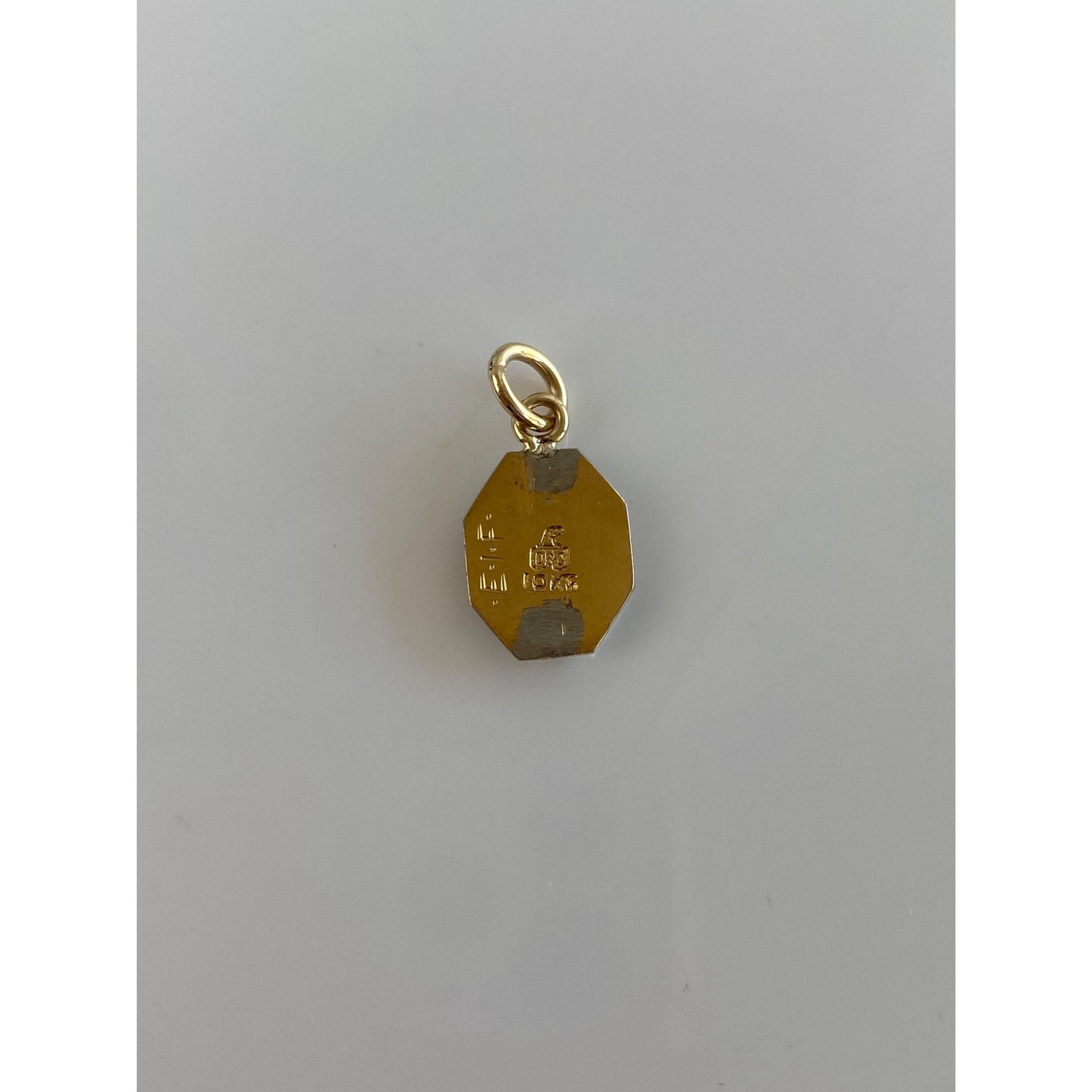 Vintage Solid 10k White & Yellow Gold Enamel K.H.S. Charm