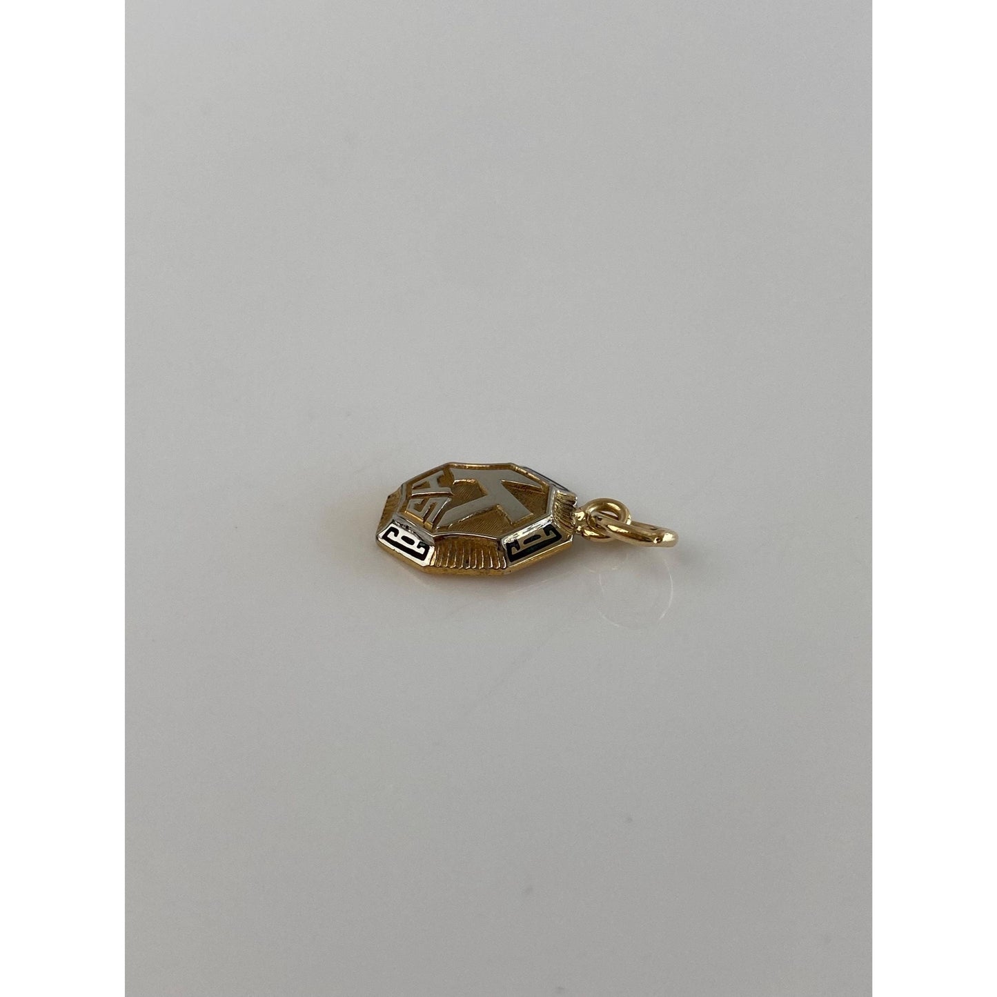 Vintage Solid 10k White & Yellow Gold Enamel K.H.S. Charm