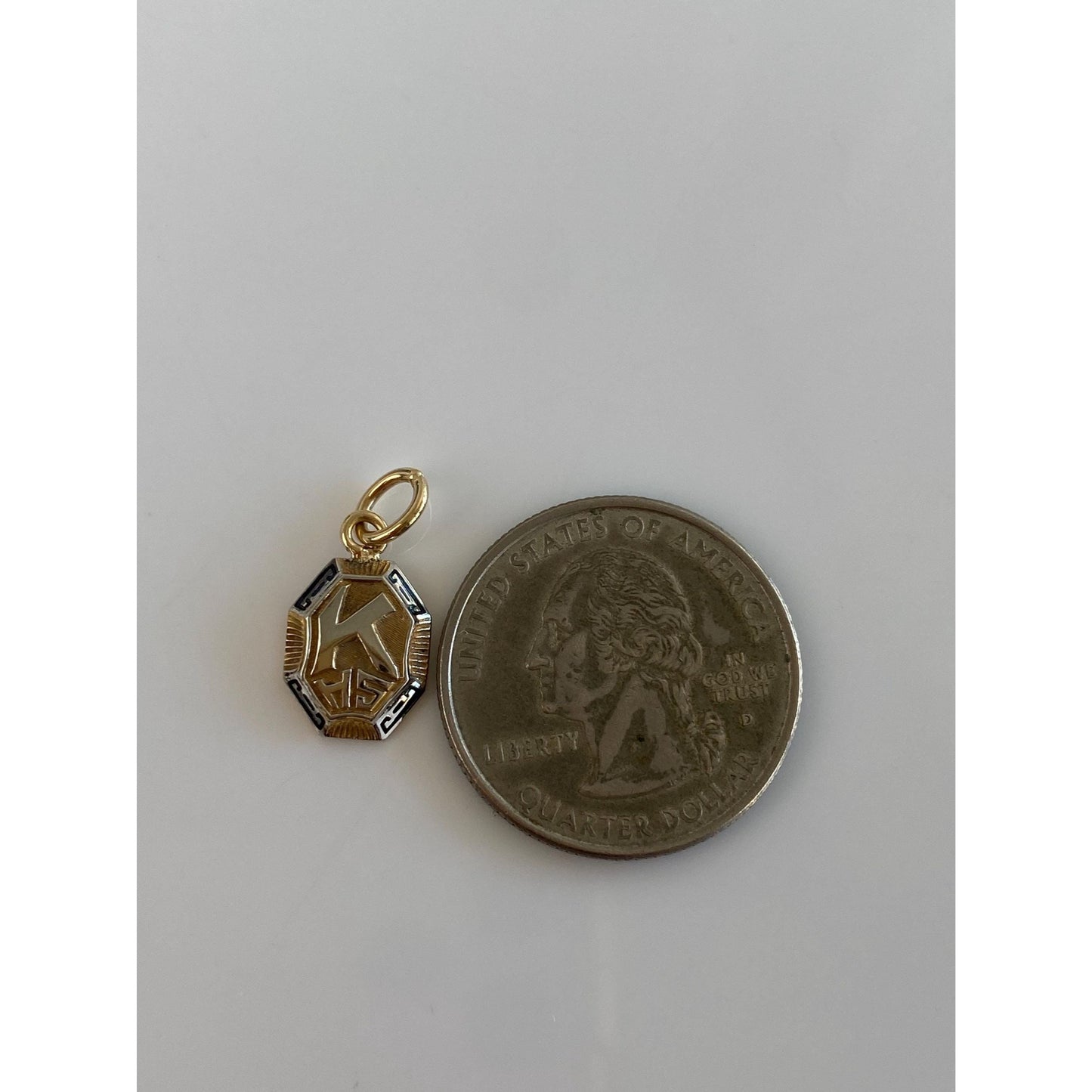 Vintage Solid 10k White & Yellow Gold Enamel K.H.S. Charm