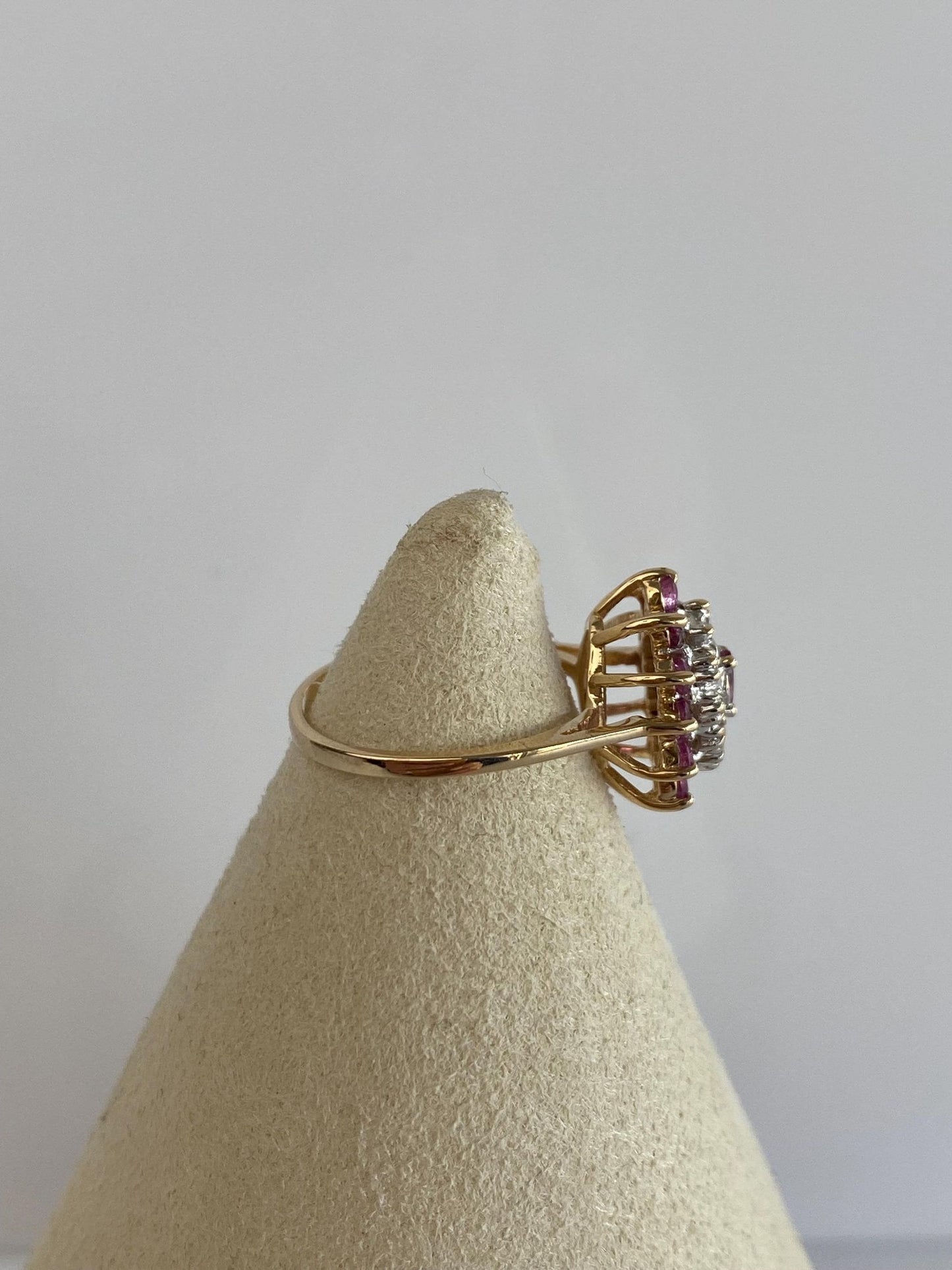 Vintage Solid 14k Yellow Gold Diamond Ruby Cluster Ring - Size 6