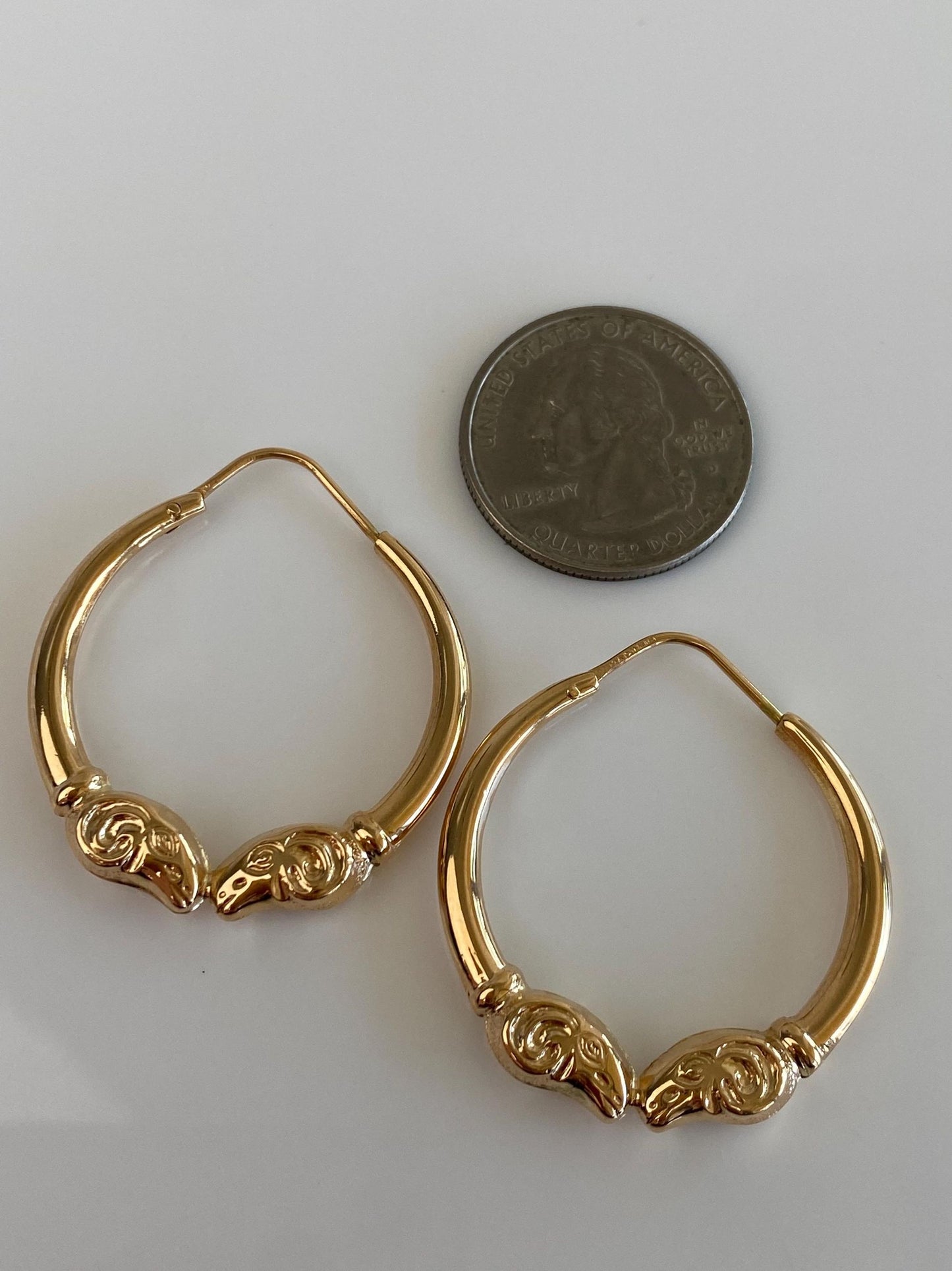Vintage 18k Yellow Gold Ram Hoop Earrings